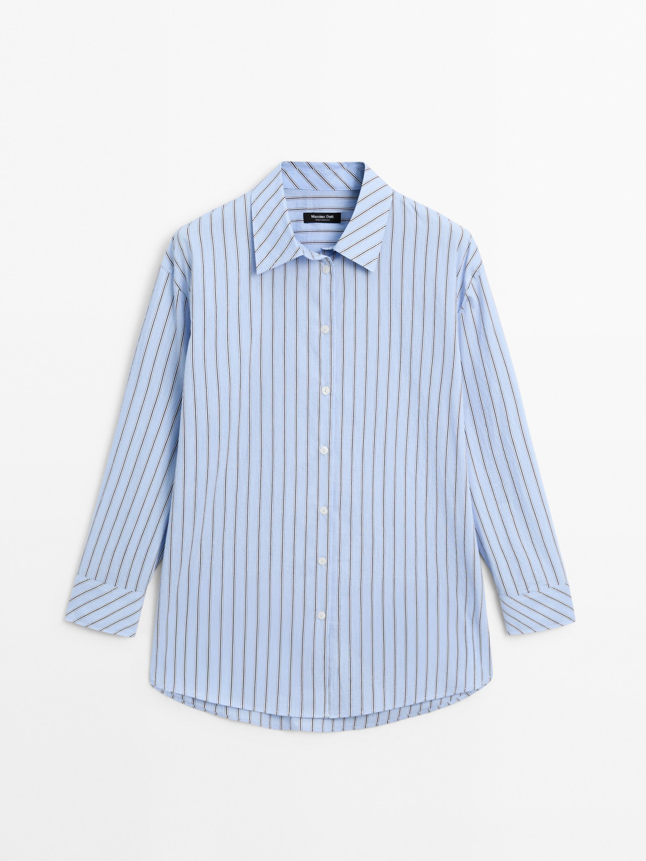 Camisa às riscas em mistura de algodão