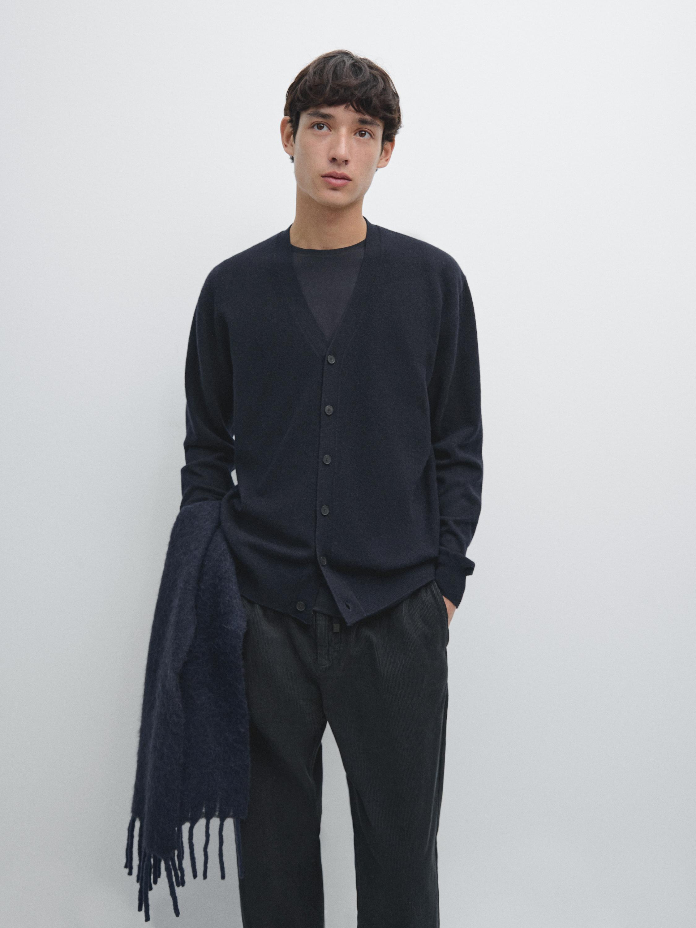 Wool blend V-neck knit cardigan