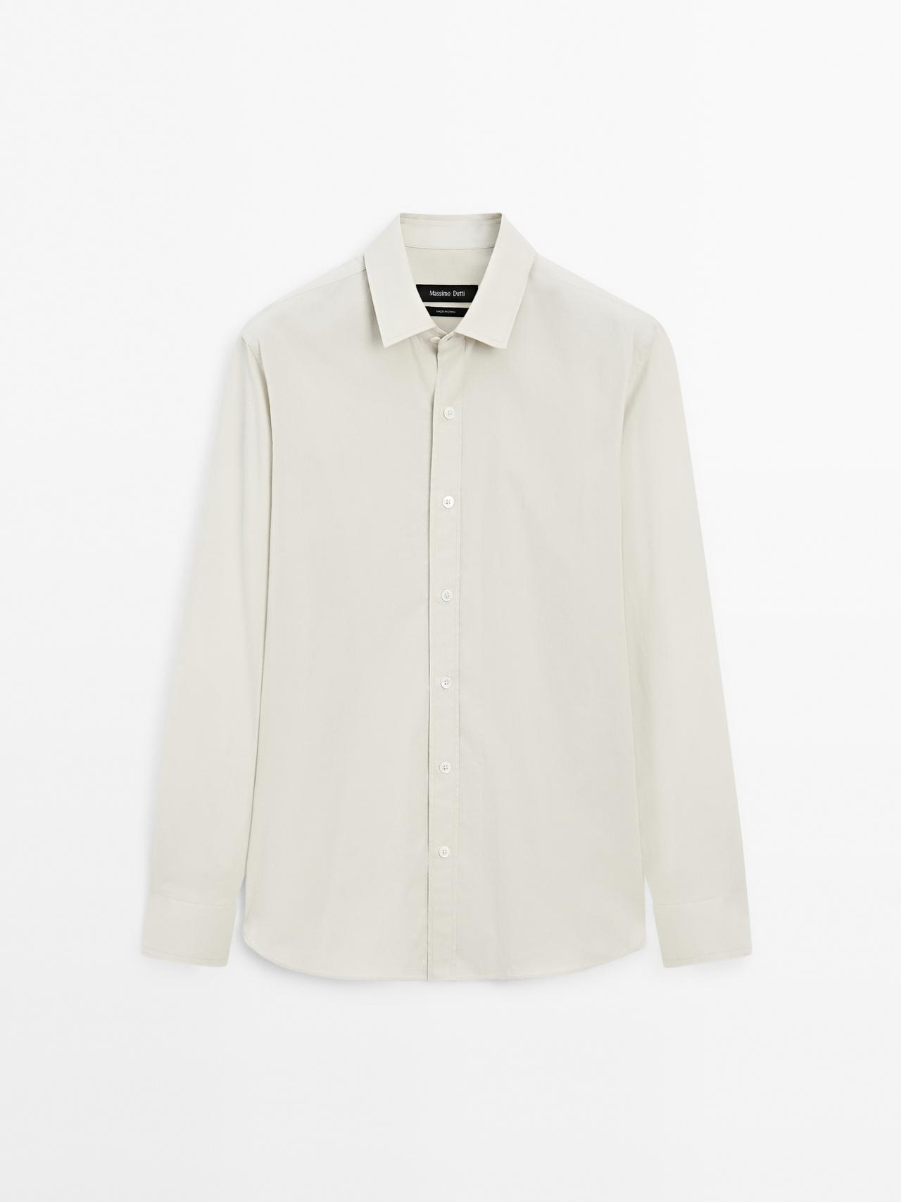 Massimo Dutti - Herre - Regular Fit Skjorte I 100 % Bomuld - Lys Beige - L