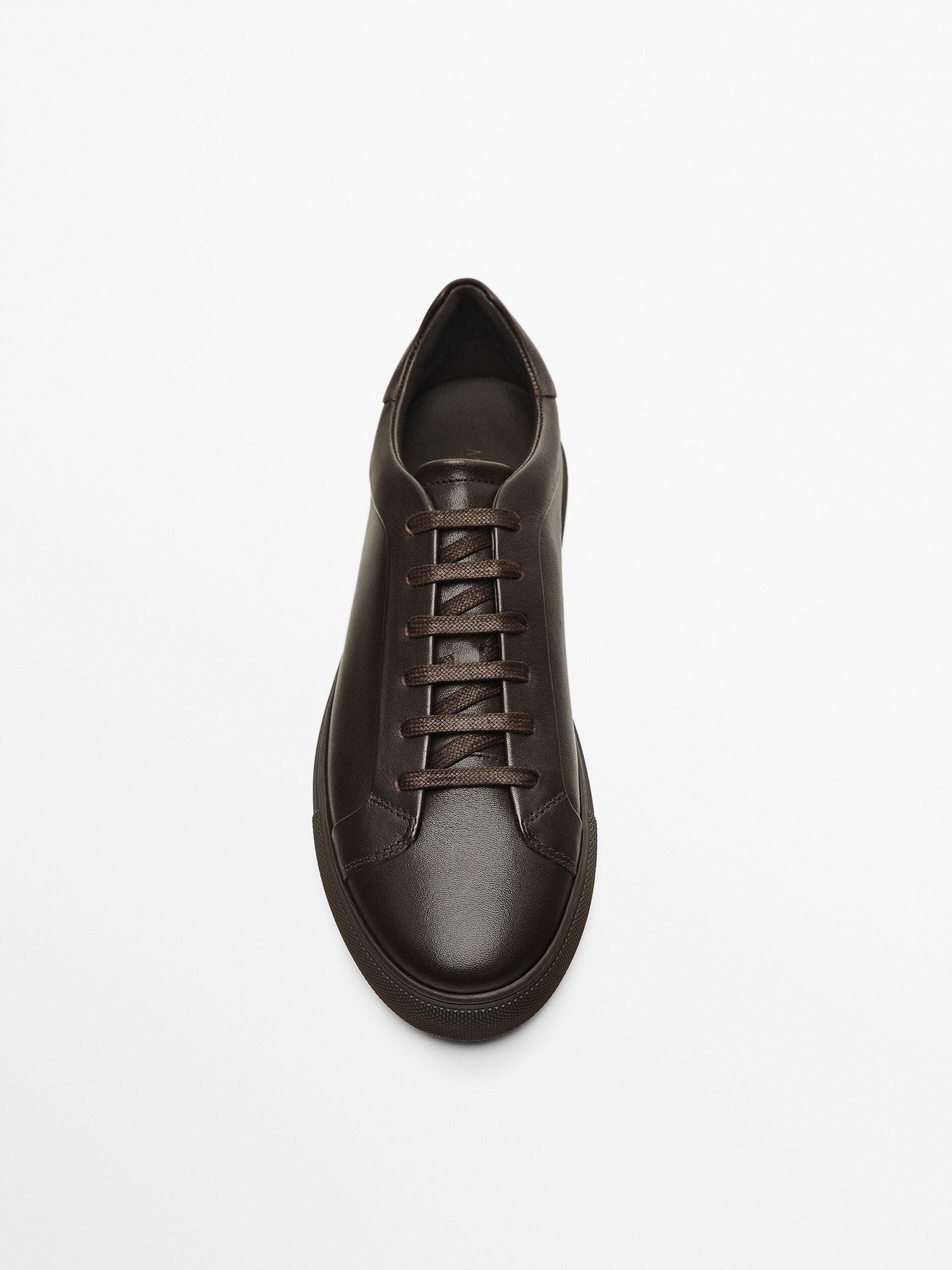 Dark brown leather trainers · Brown · Shoes Massimo Dutti