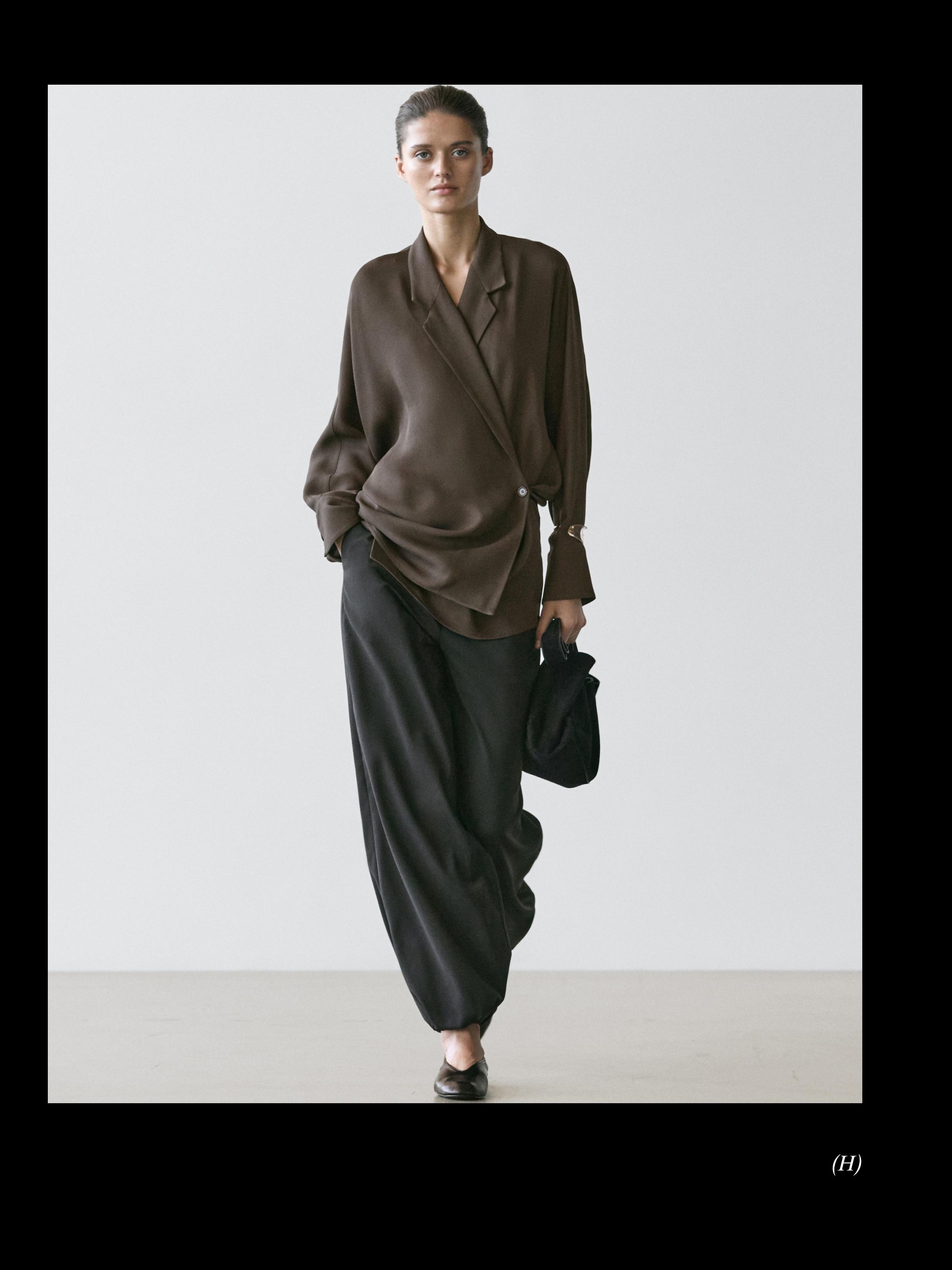 Flowing double-breasted overshirt — Greyish green