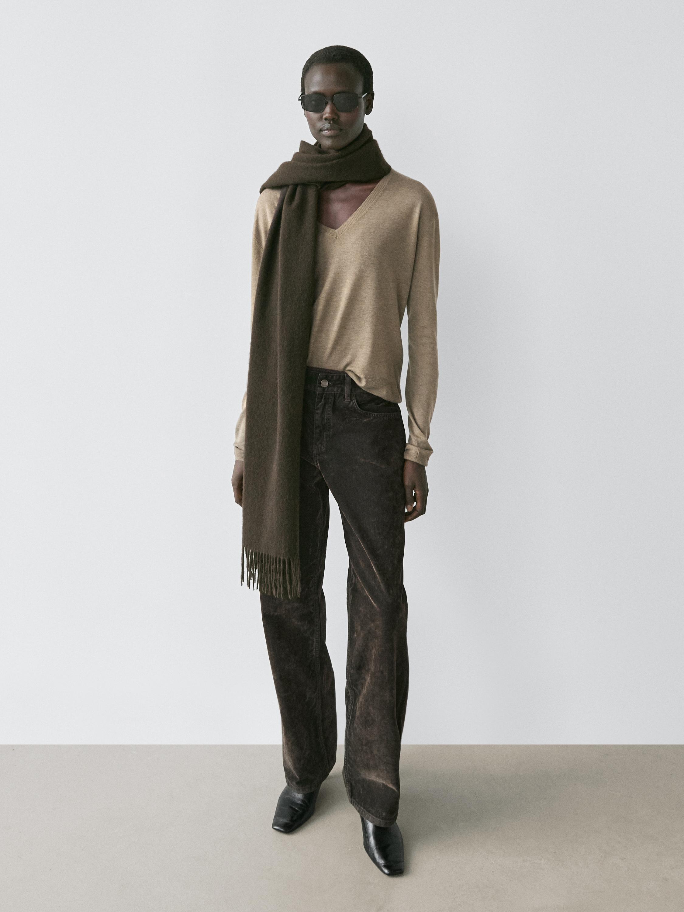 Low-rise straight-leg flocked jeans — KHAKI