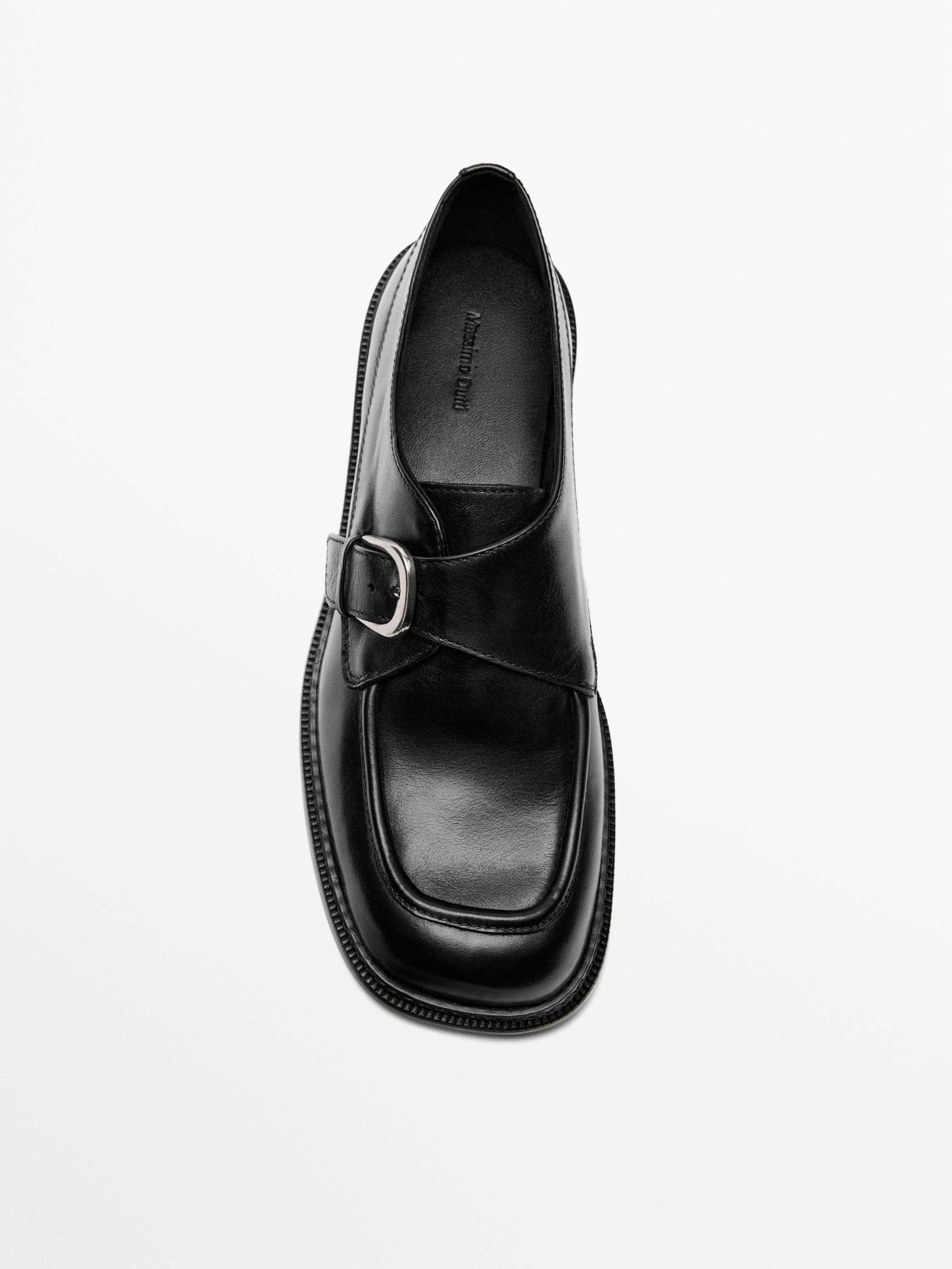 Leather derby shoes with buckle — BLACK