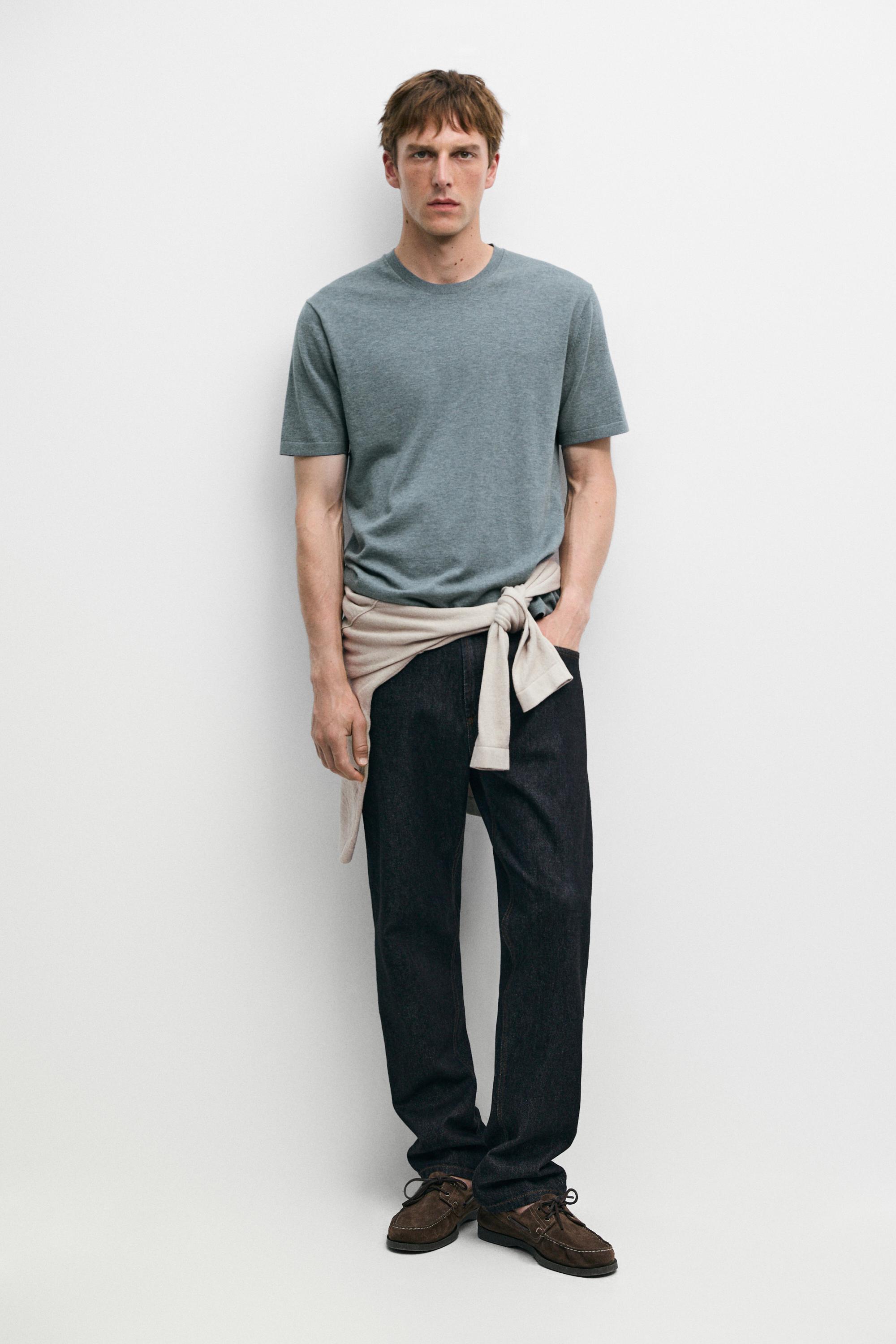 100% cotton short sleeve knit sweater — Blue