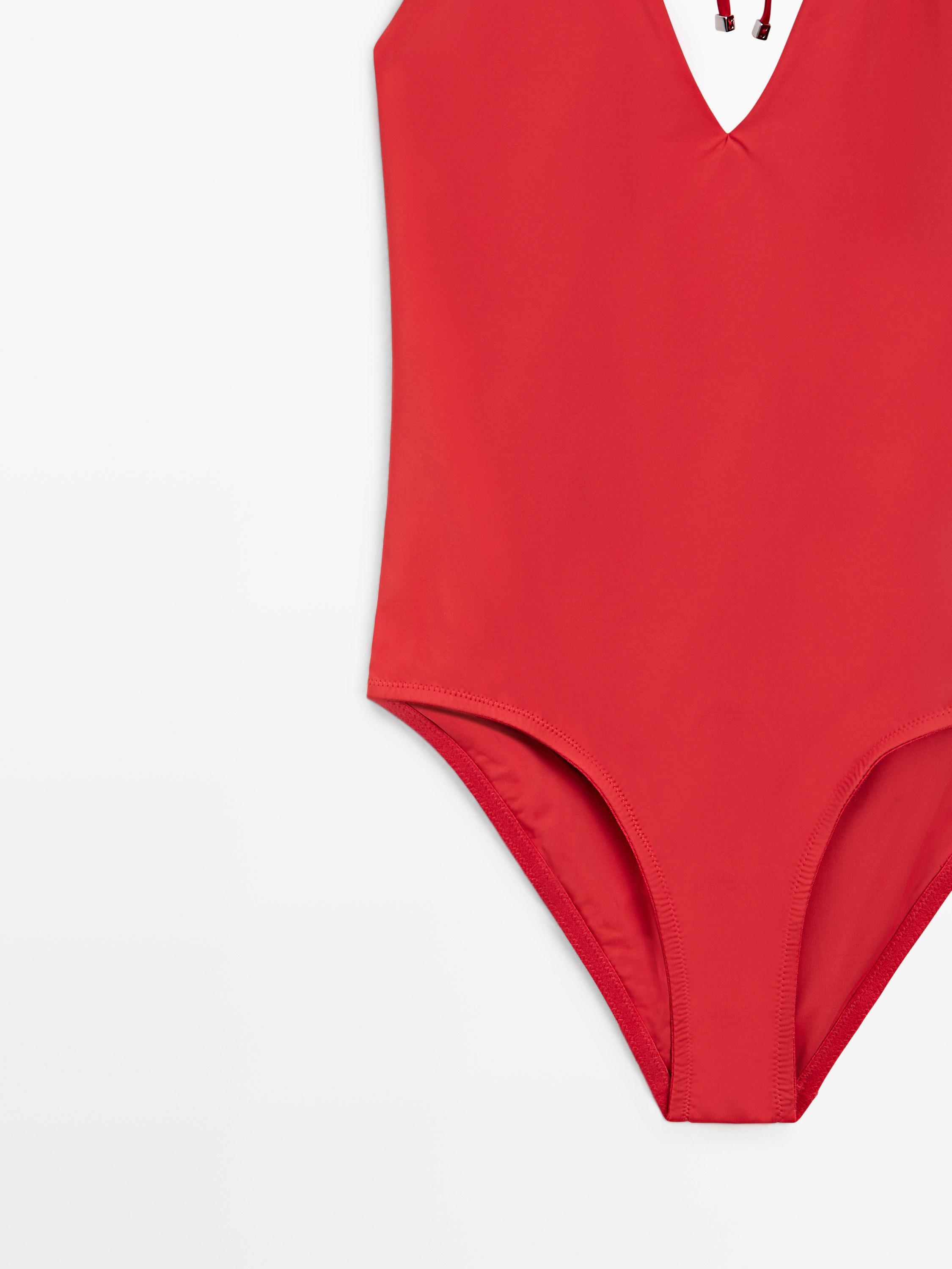 Halter V-neck swimsuit — BRIGHT RED