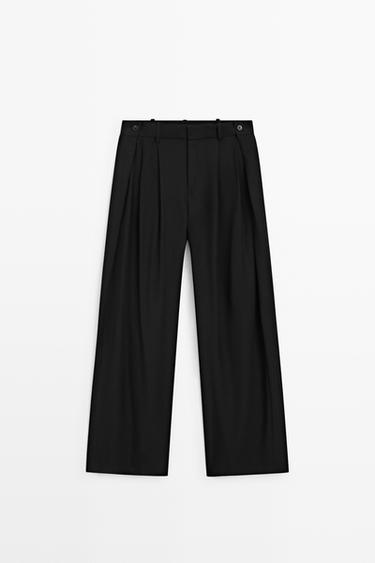 Flowing pleated pants with button detail — BLACK 2