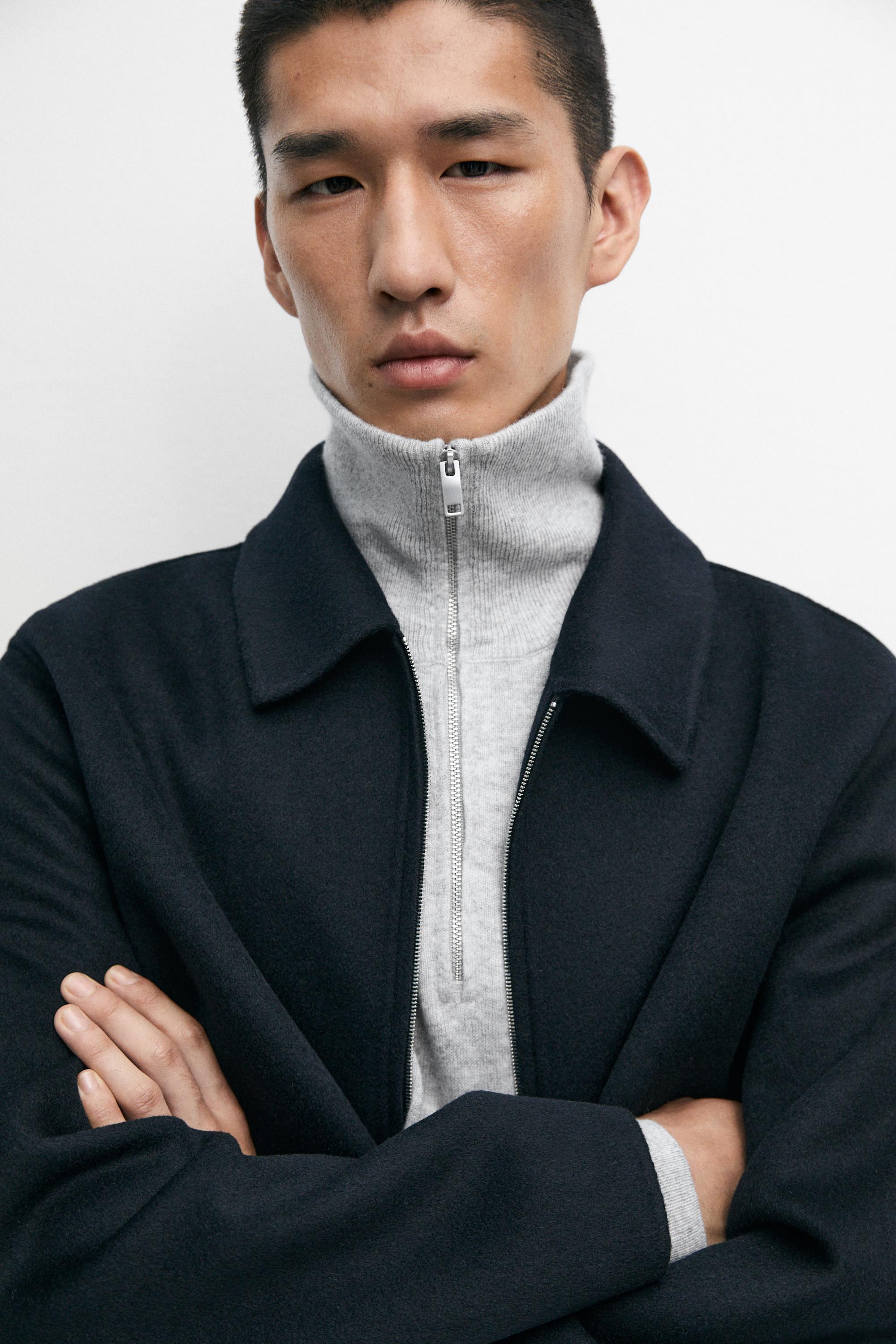 Wool blend double fabric jacket — DEEP BLUE