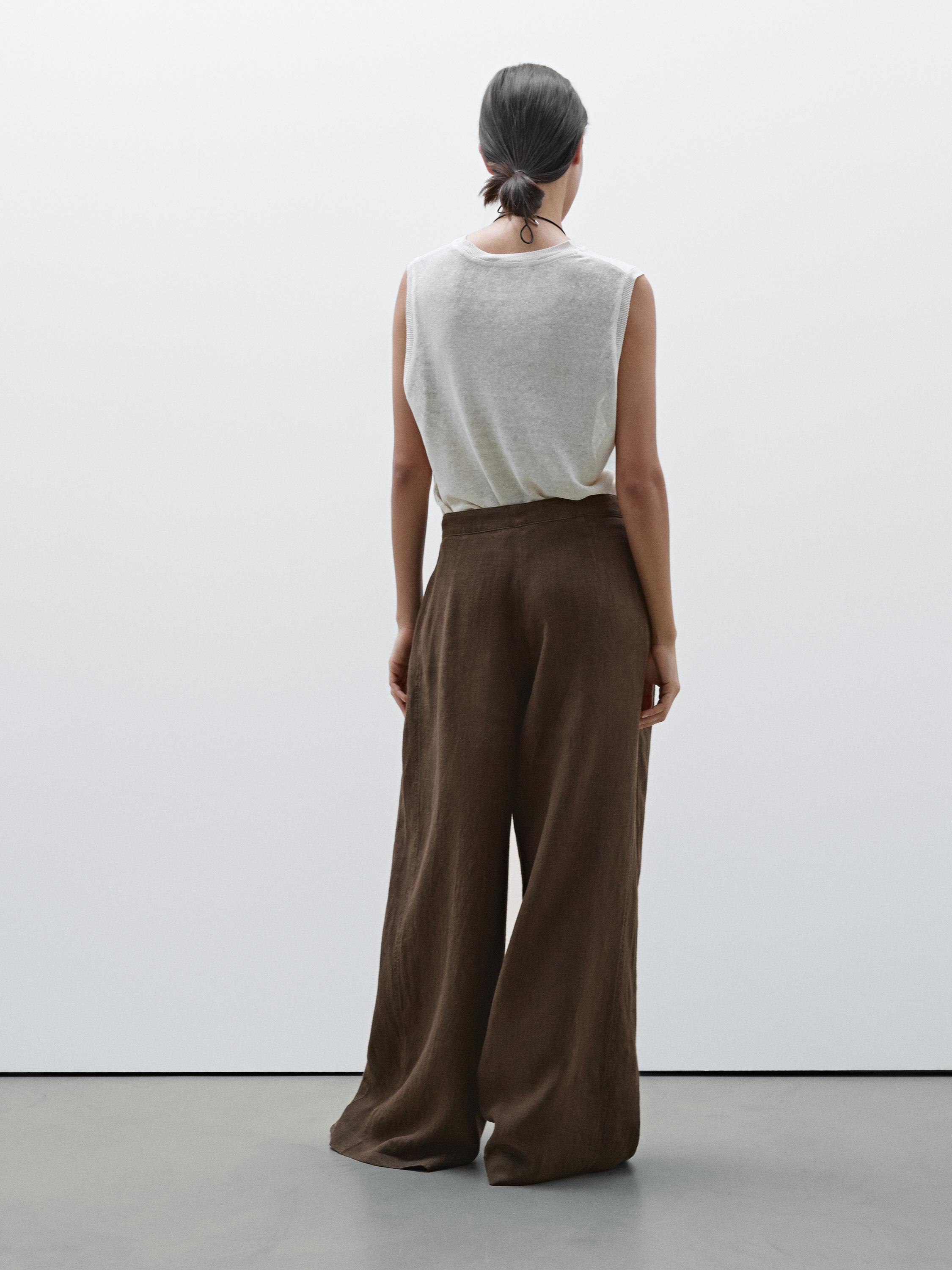 100% linen wide-leg trousers