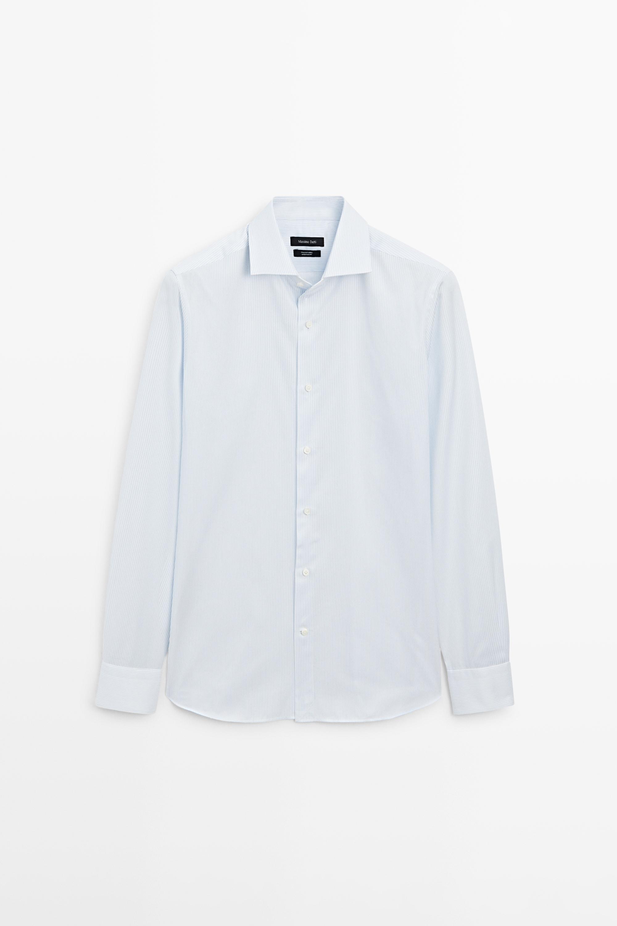 Slim fit 100% cotton double stripe shirt — Sky blue