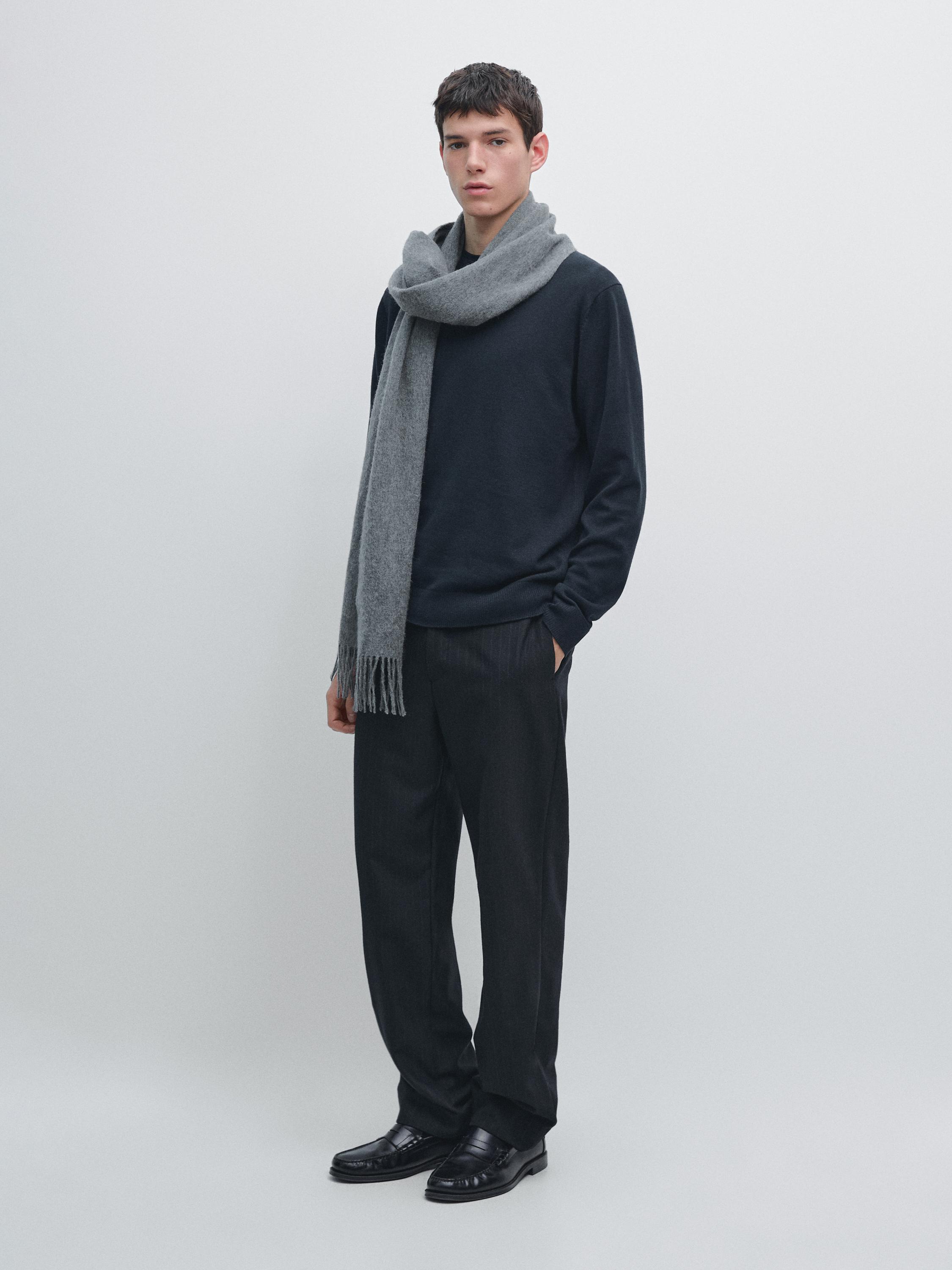 Knit cotton and wool sweater with crew neck — NAVY BLUE