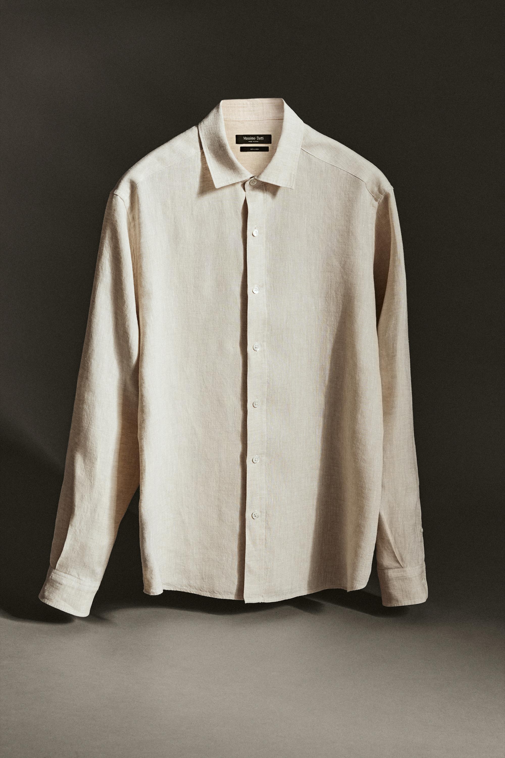 Regular fit 100% linen delavé shirt — BEIGE