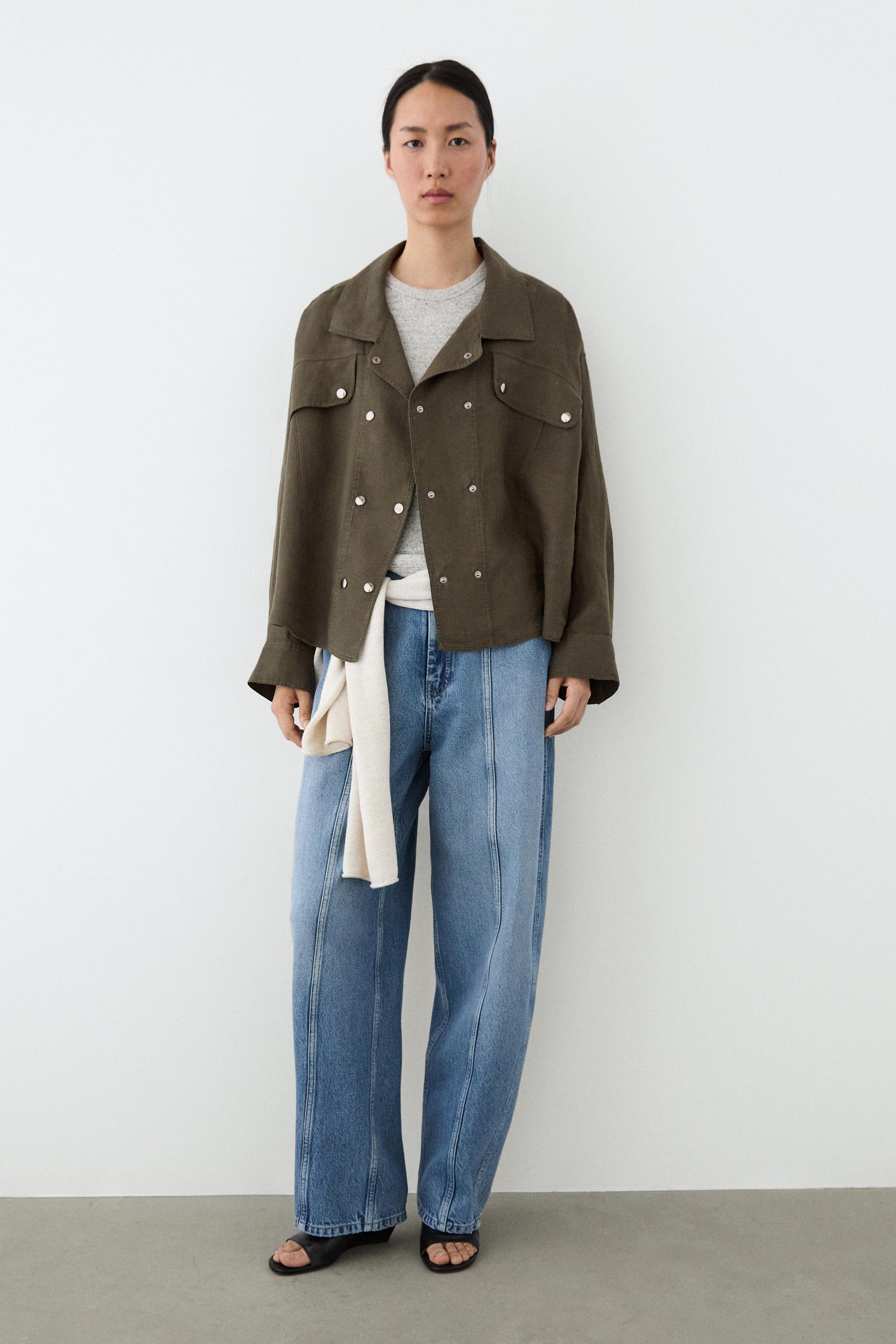 100% linen shirt with snap button detail — GREEN