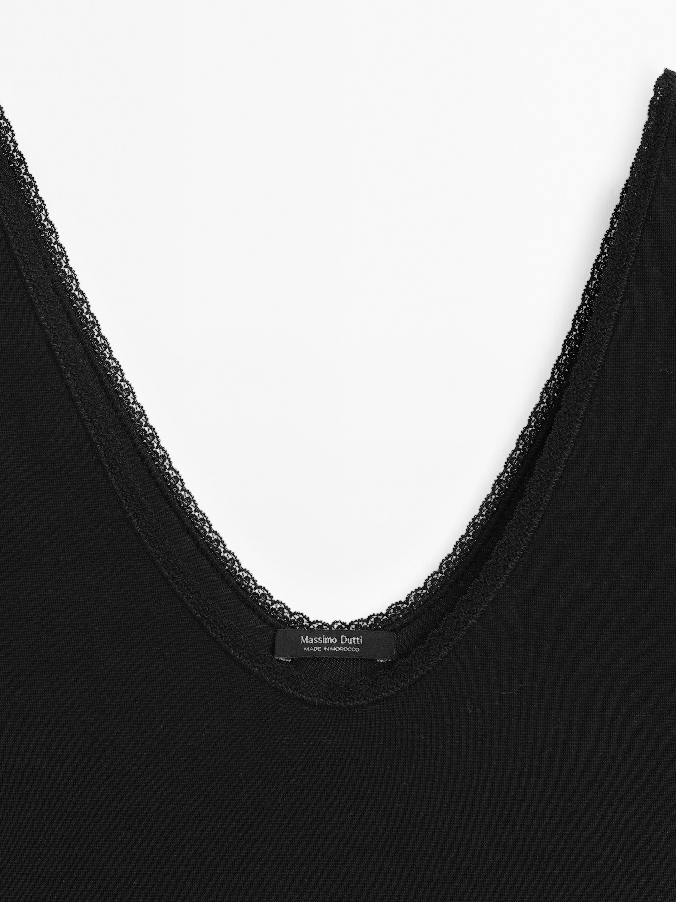 Cotton blend top with blonde lace detail
