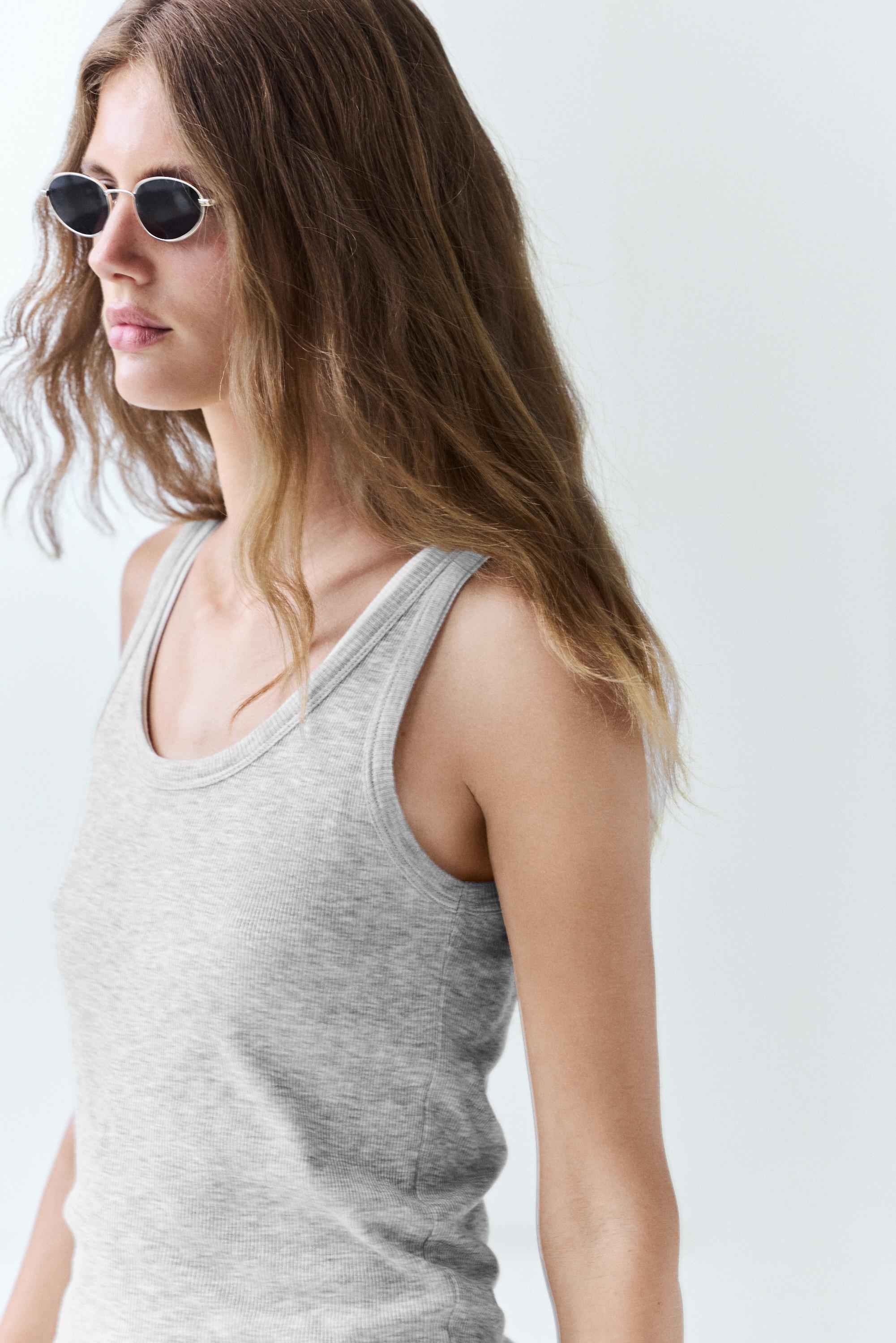 Cotton blend ribbed double-layer top — GREY