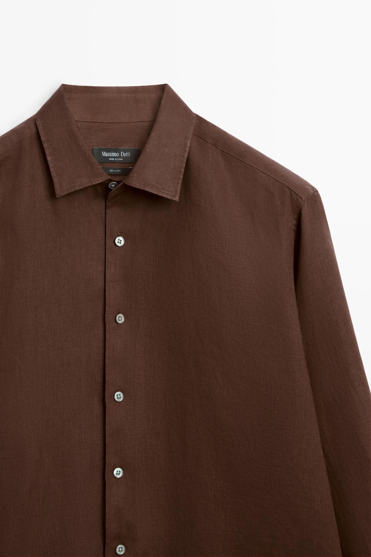 Regular fit 100% linen shirt — Chocolate