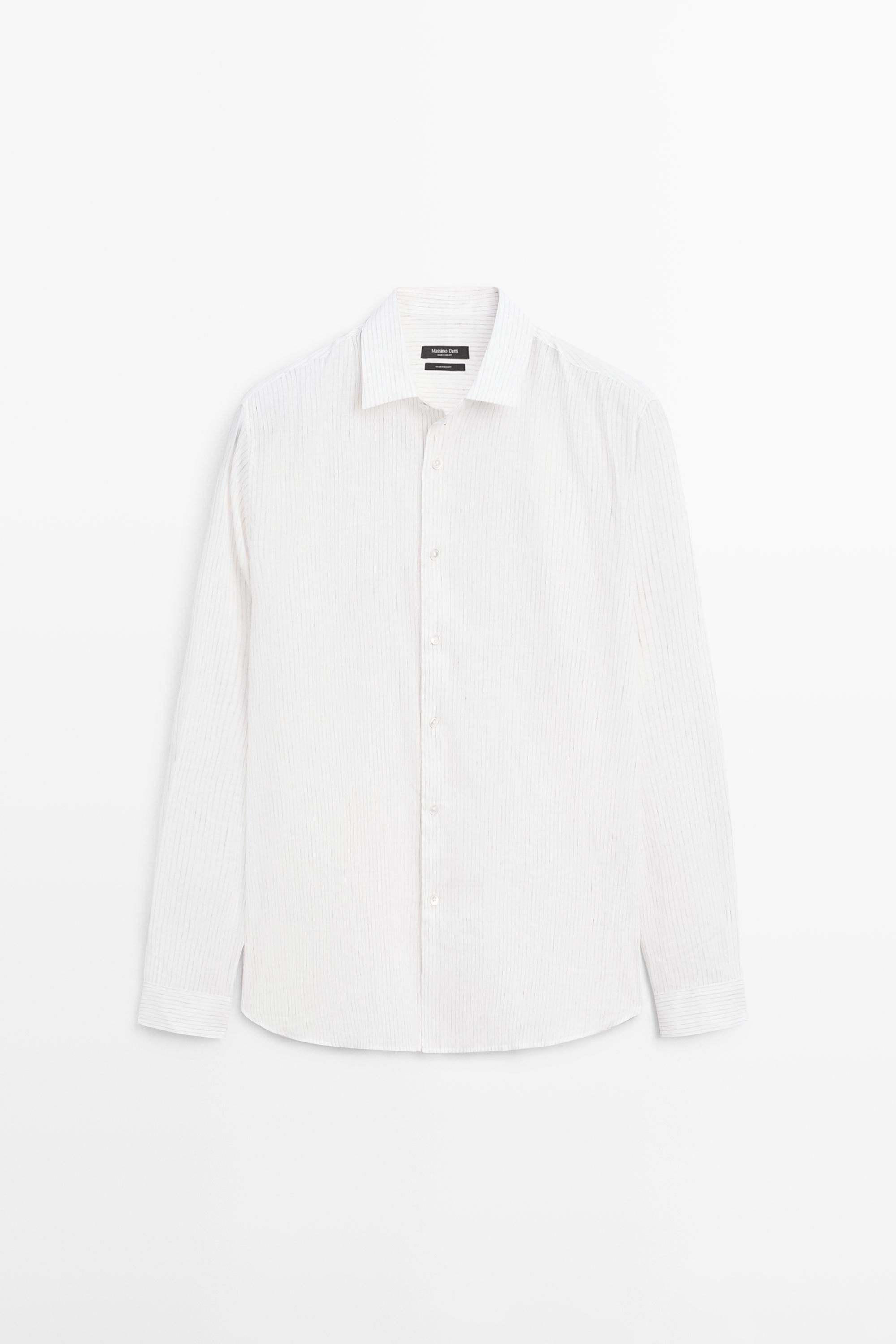Cotton blend regular fit striped shirt — MUSTARD YELLOW