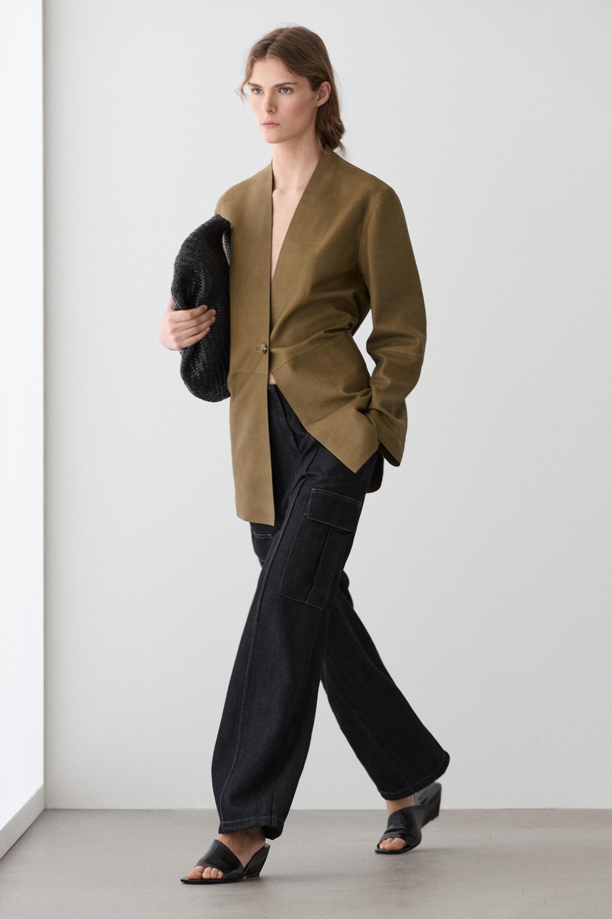 Linen blend cargo jeans — DARK BLUE