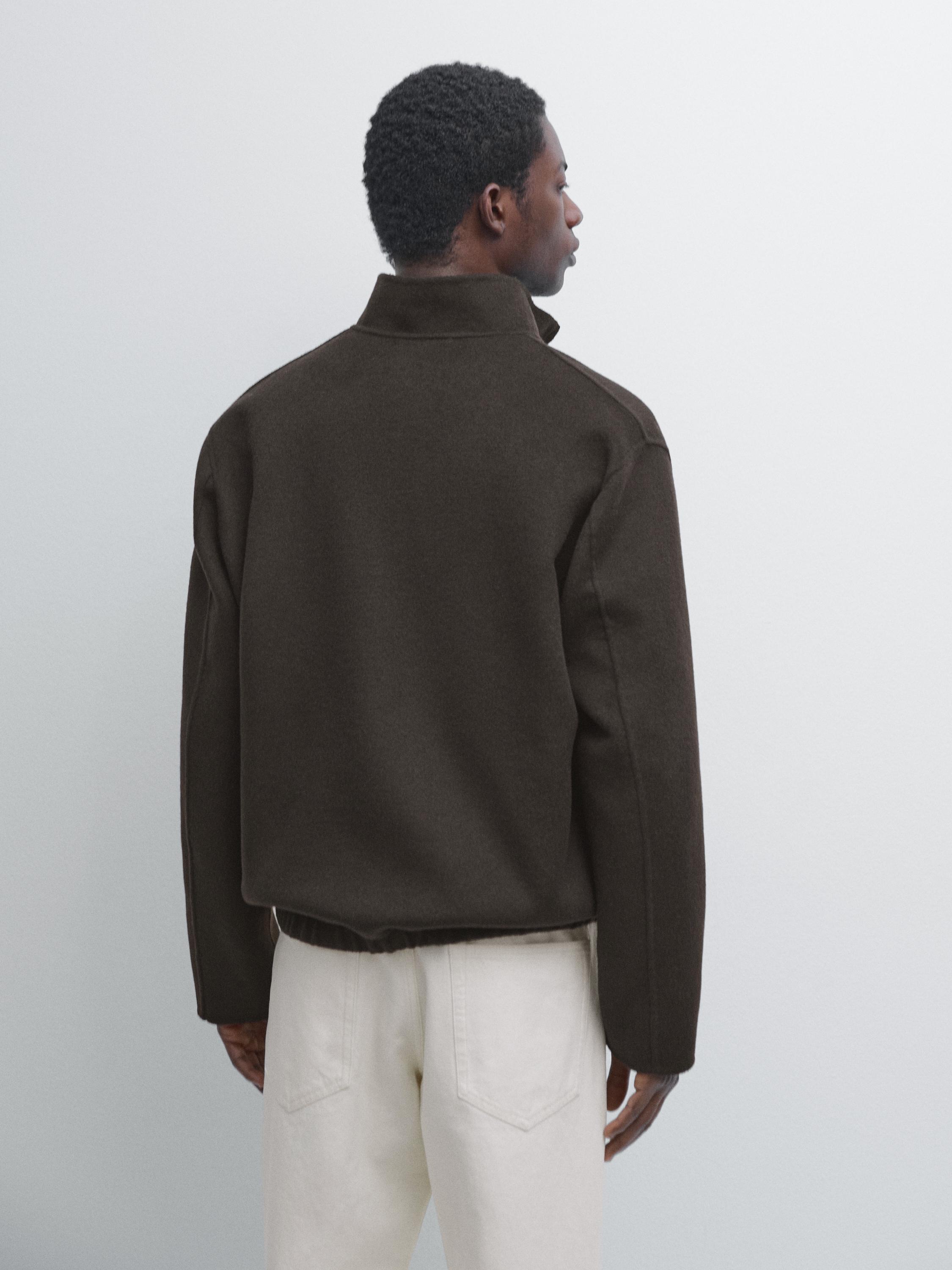 Wool blend high neck jacket — Chocolate