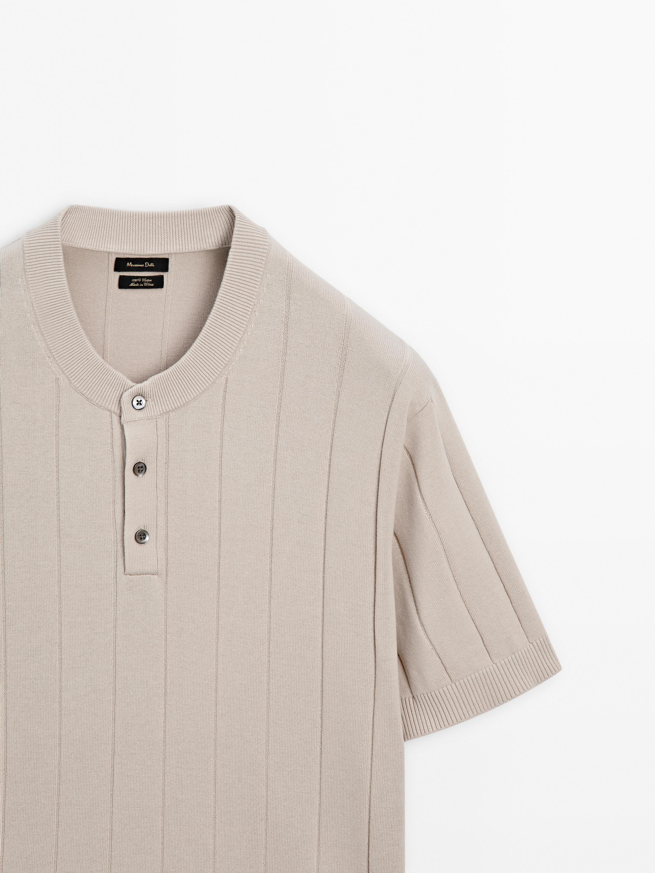 Short sleeve ribbed knit polo shirt