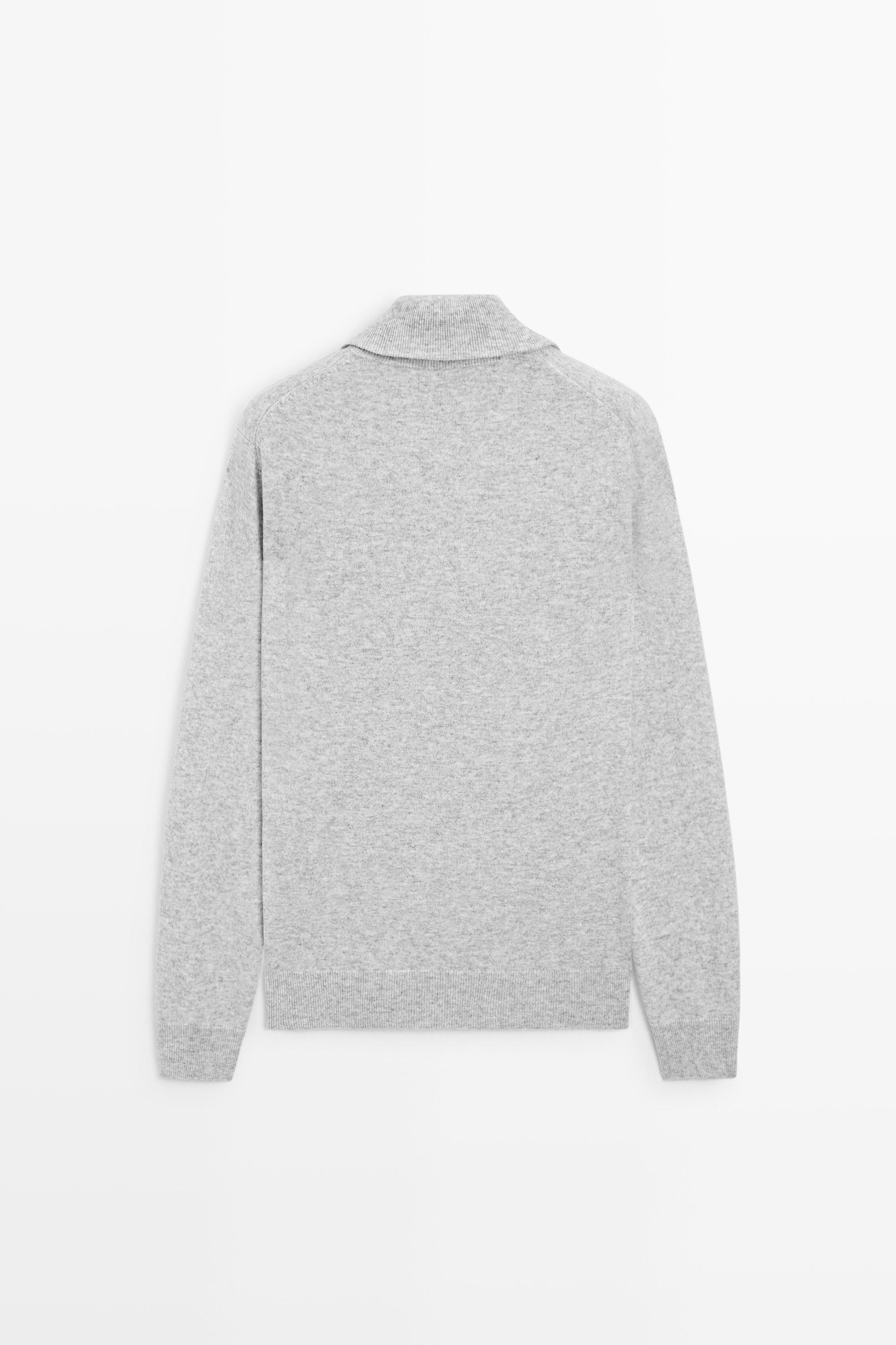 Mock neck zip-up knit sweater — GREY MARL