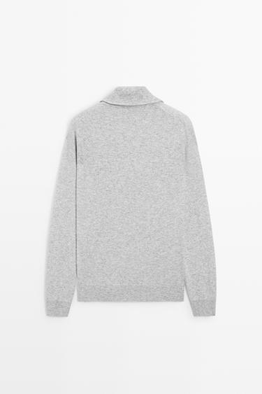 Mock neck zip-up knit sweater — GREY MARL 6