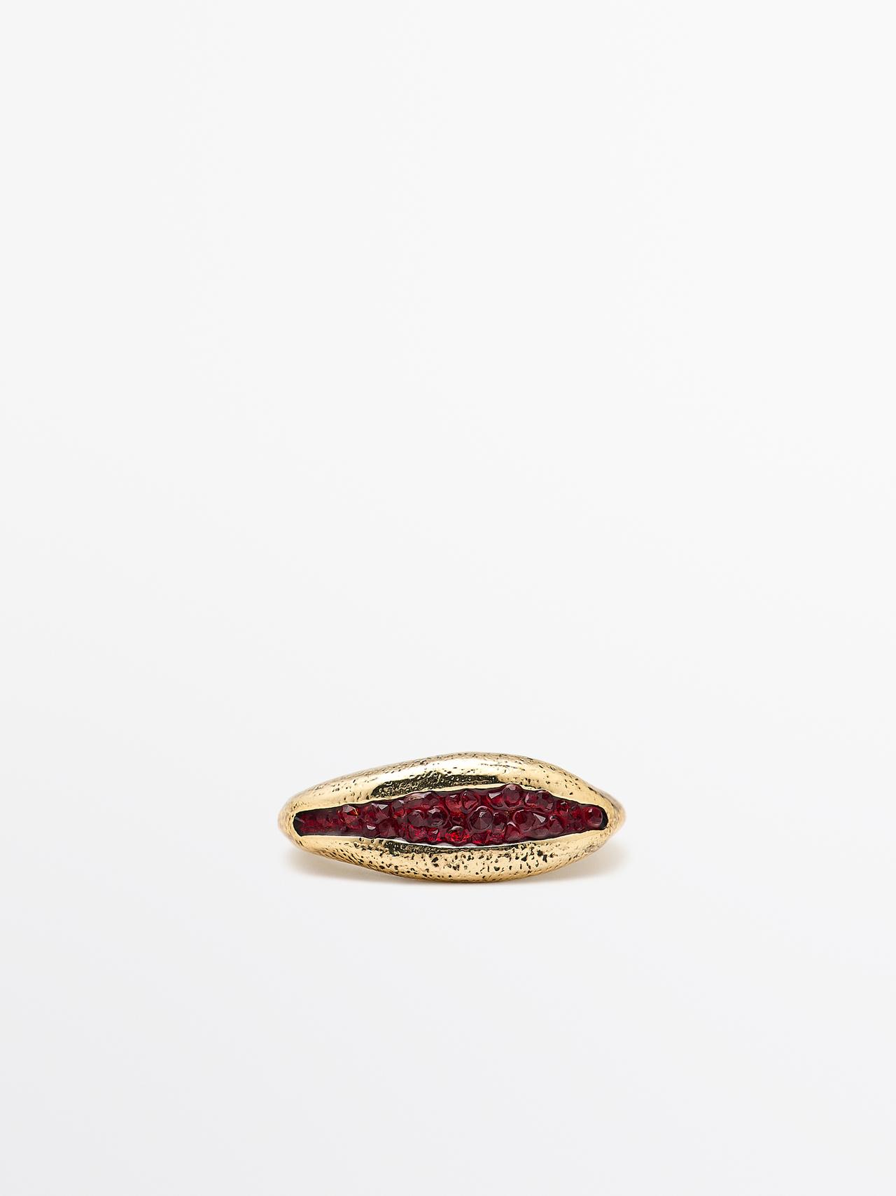 Massimo Dutti - Dames - Ring Met Ongelijke Structuur En Stras - Rood - 01