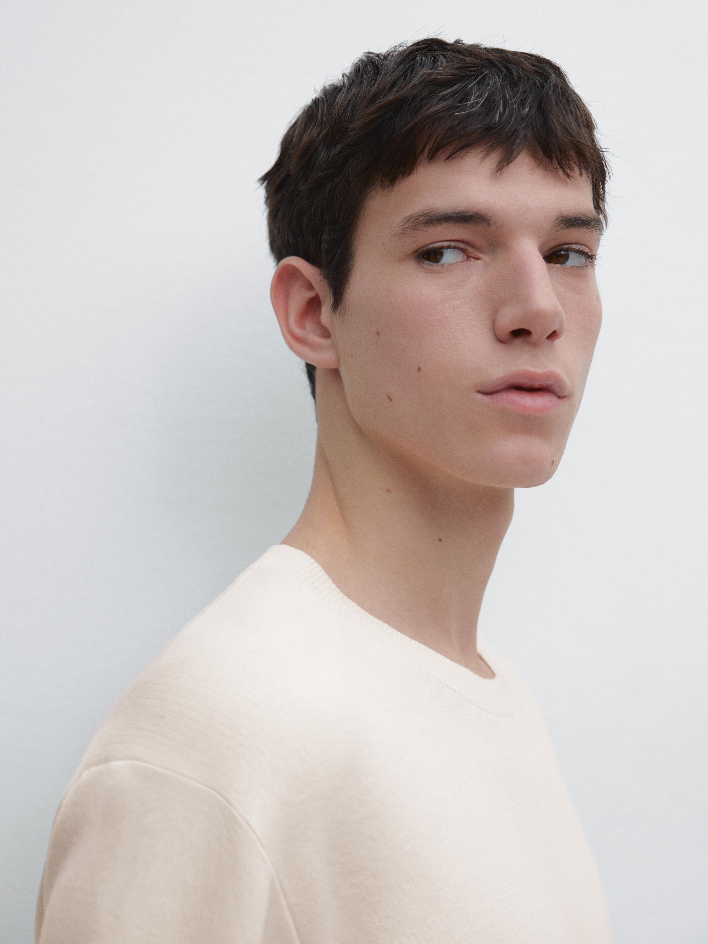 Knit 100% cotton crew neck sweater — Vanilla