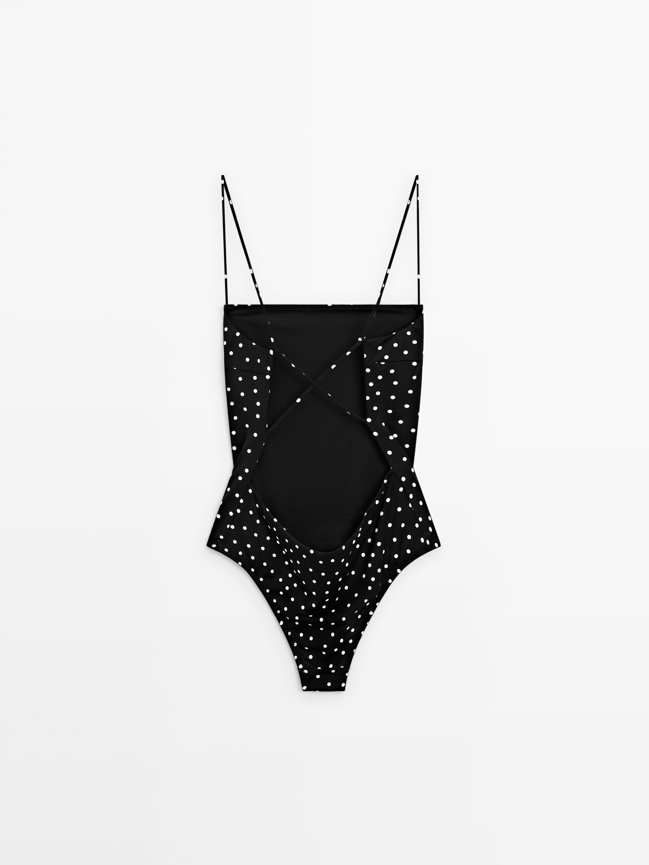 Polka dot print swimsuit — BLACK
