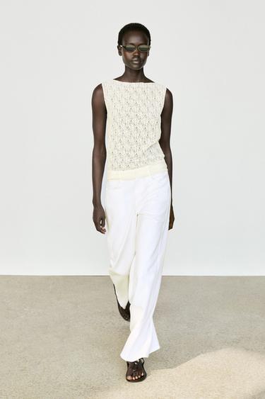 Sleeveless open-knit top — CREAM 1