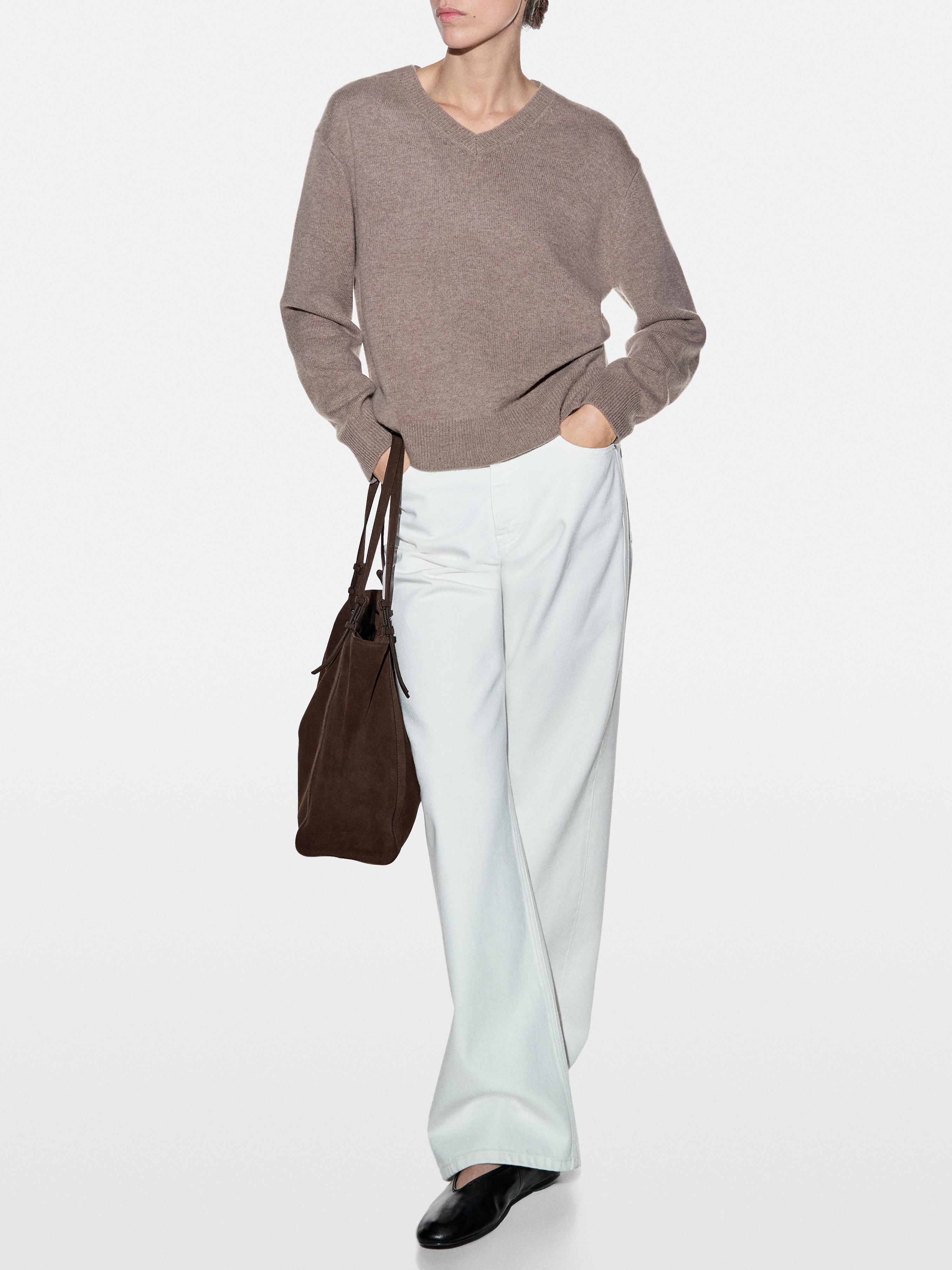 Split suede leather tote bag — MINK