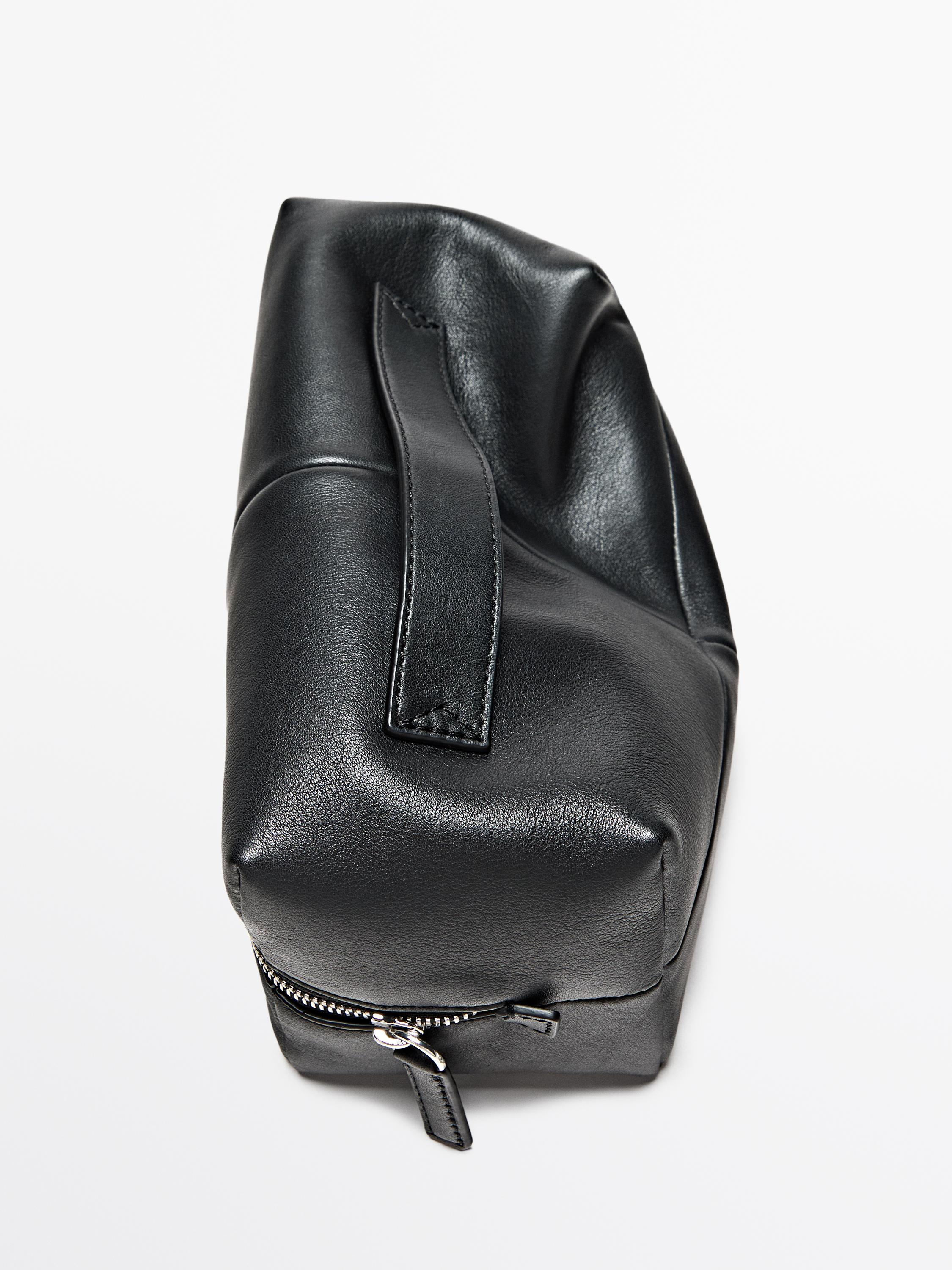 Nappa leather toiletry bag with zip — BLACK