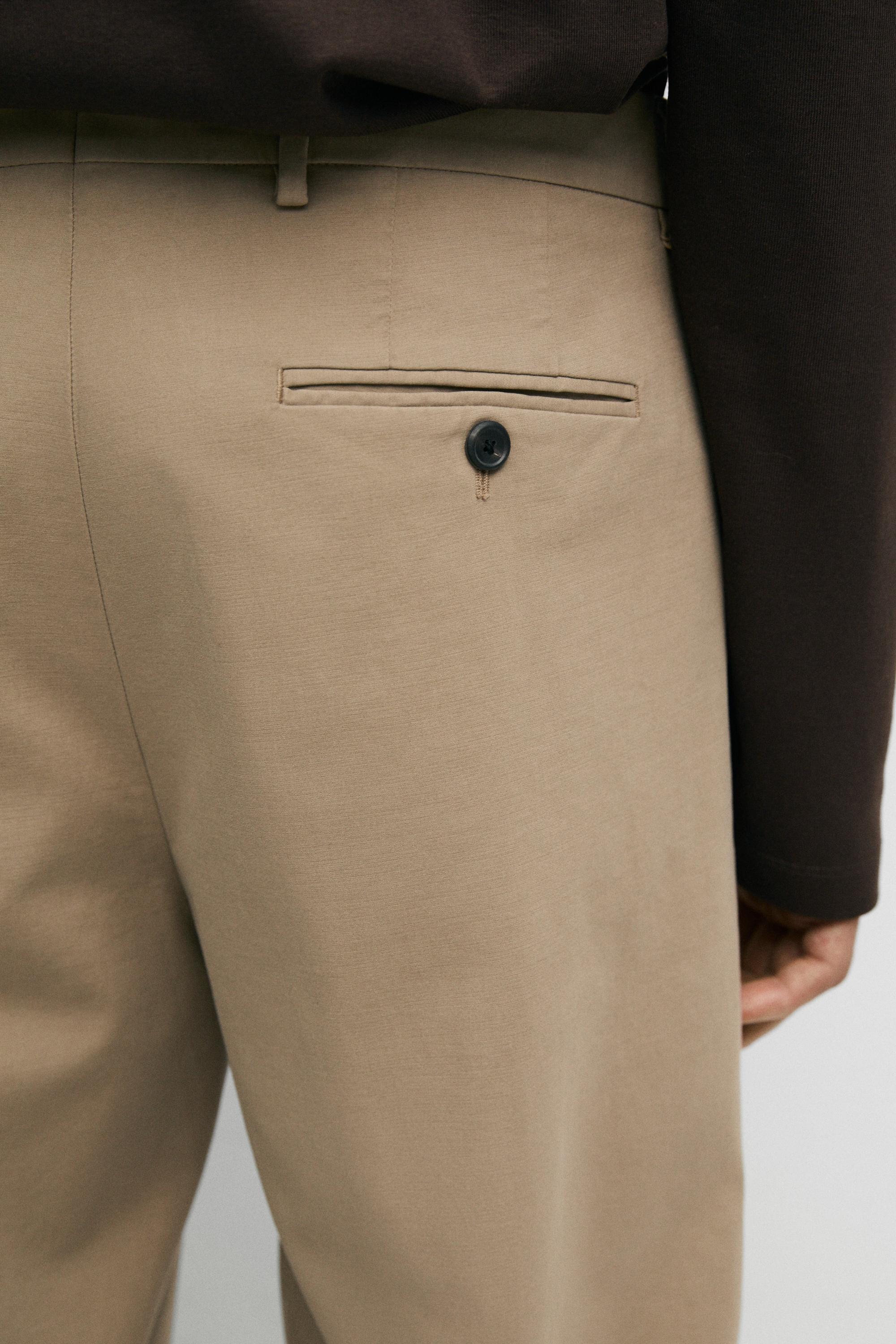 100% cotton slim fit pants — BEIGE