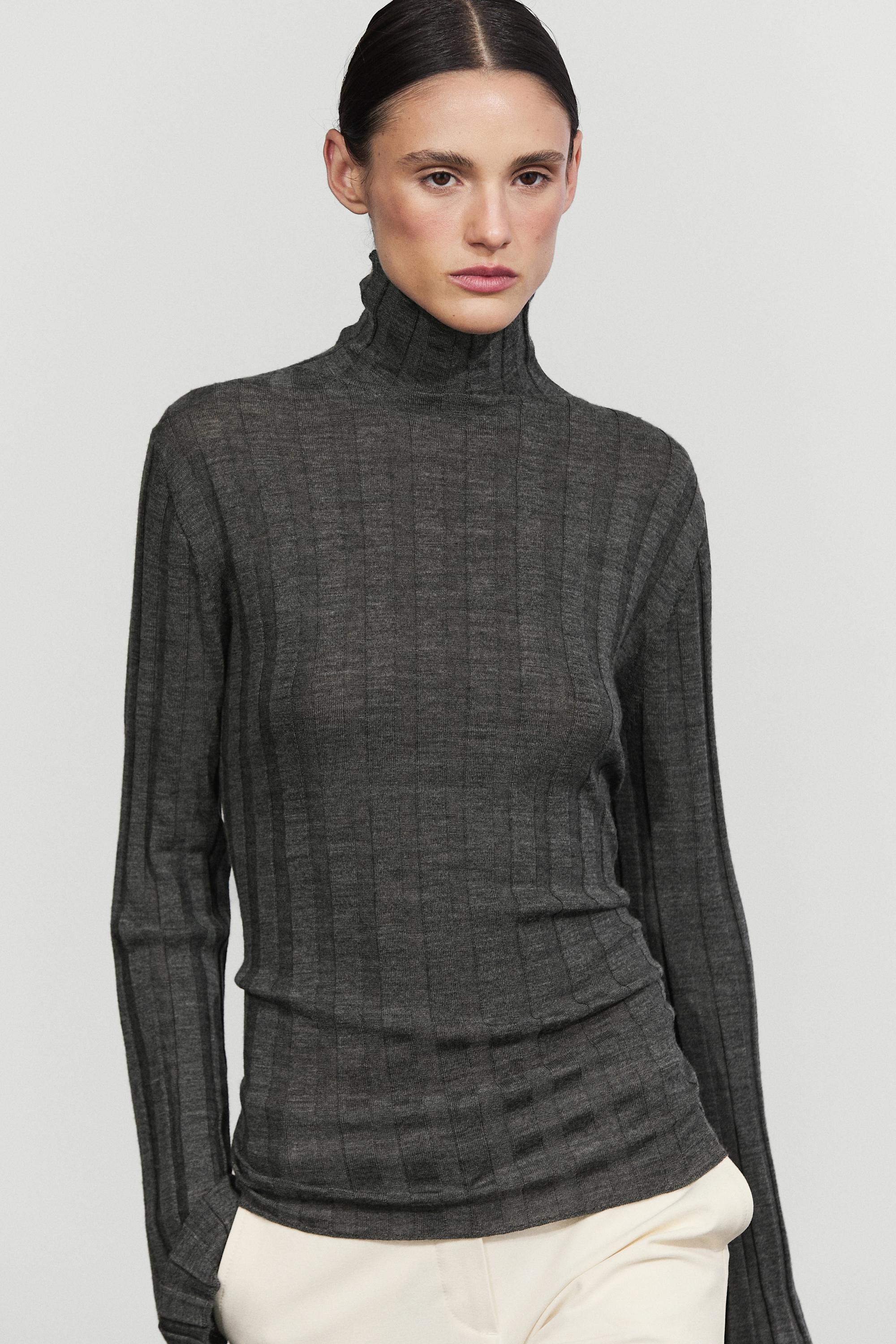 Ribbed mock turtleneck knit sweater