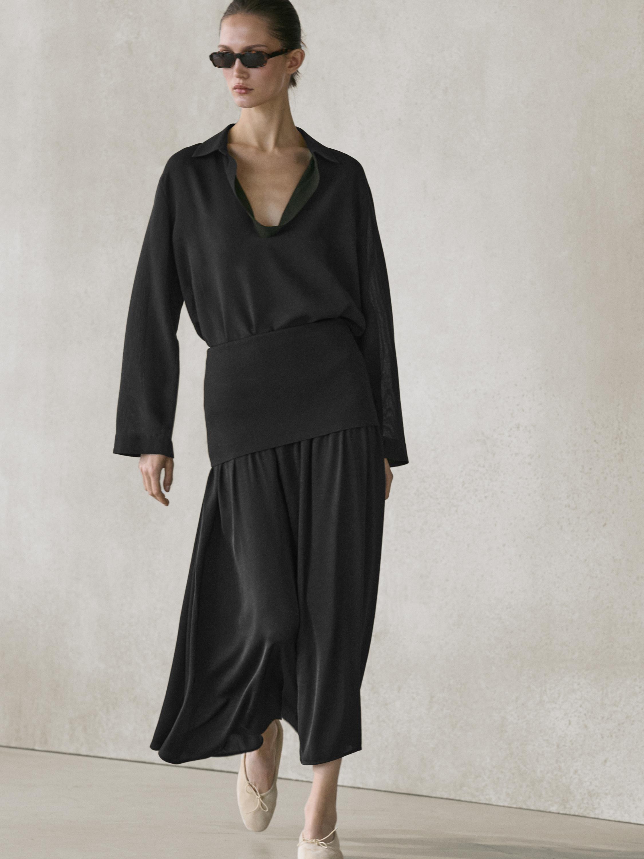 Fließendes Hemd Baumwolle V-Ausschnitt