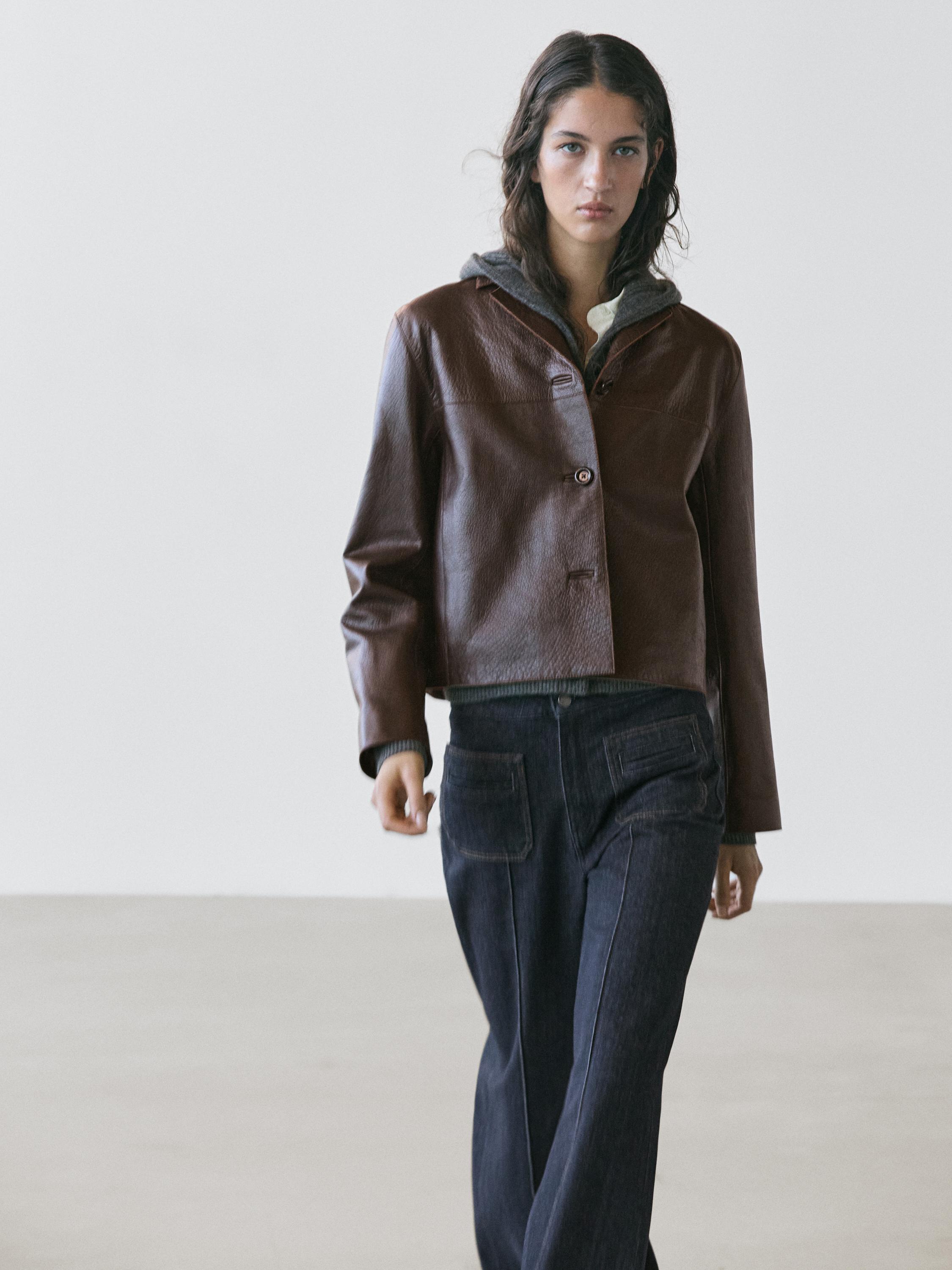 Veste courte en cuir nappa