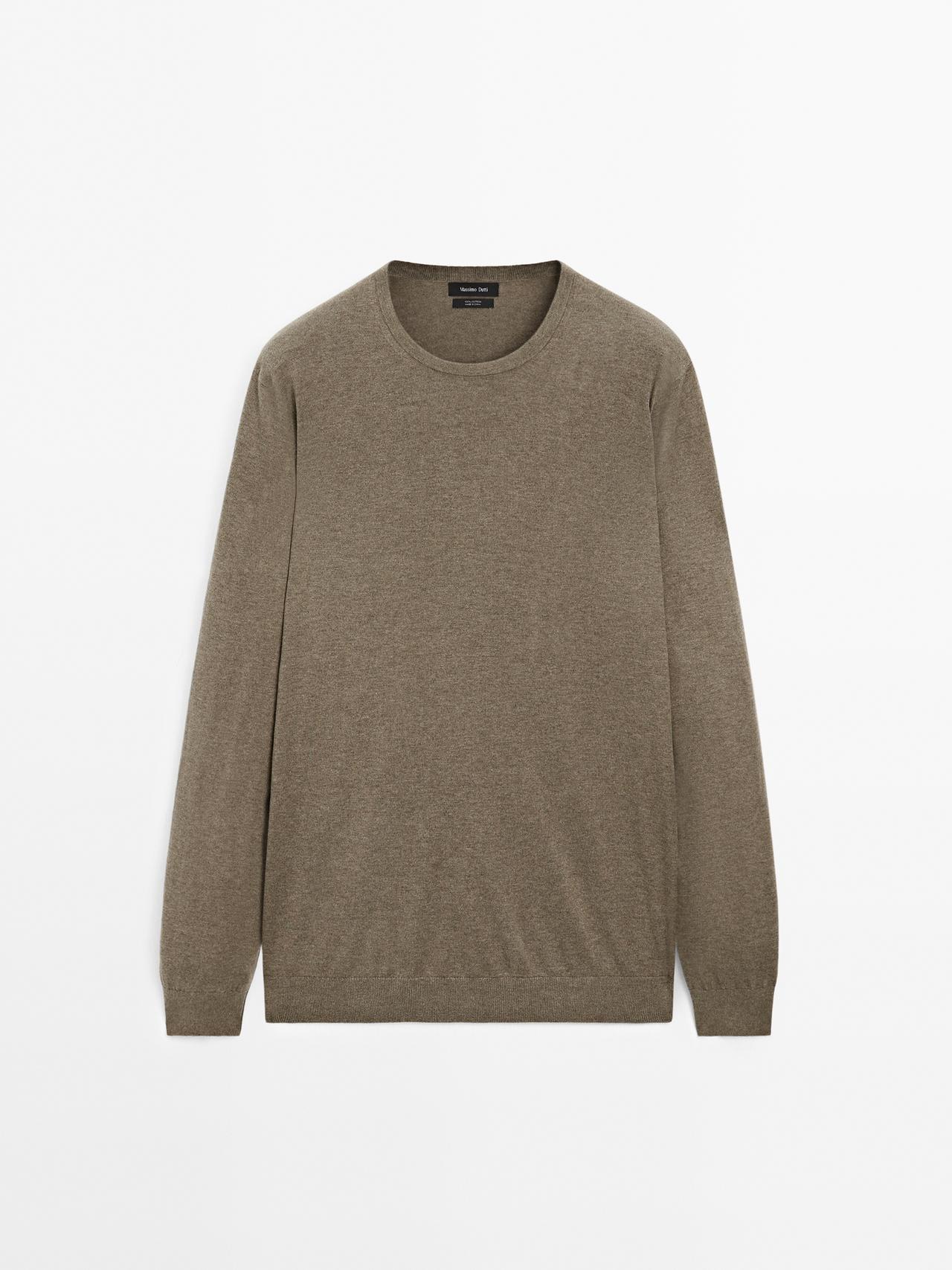 Massimo Dutti - Herre - Langærmet Trøje I Bomuldstrik - Havgrøn - L