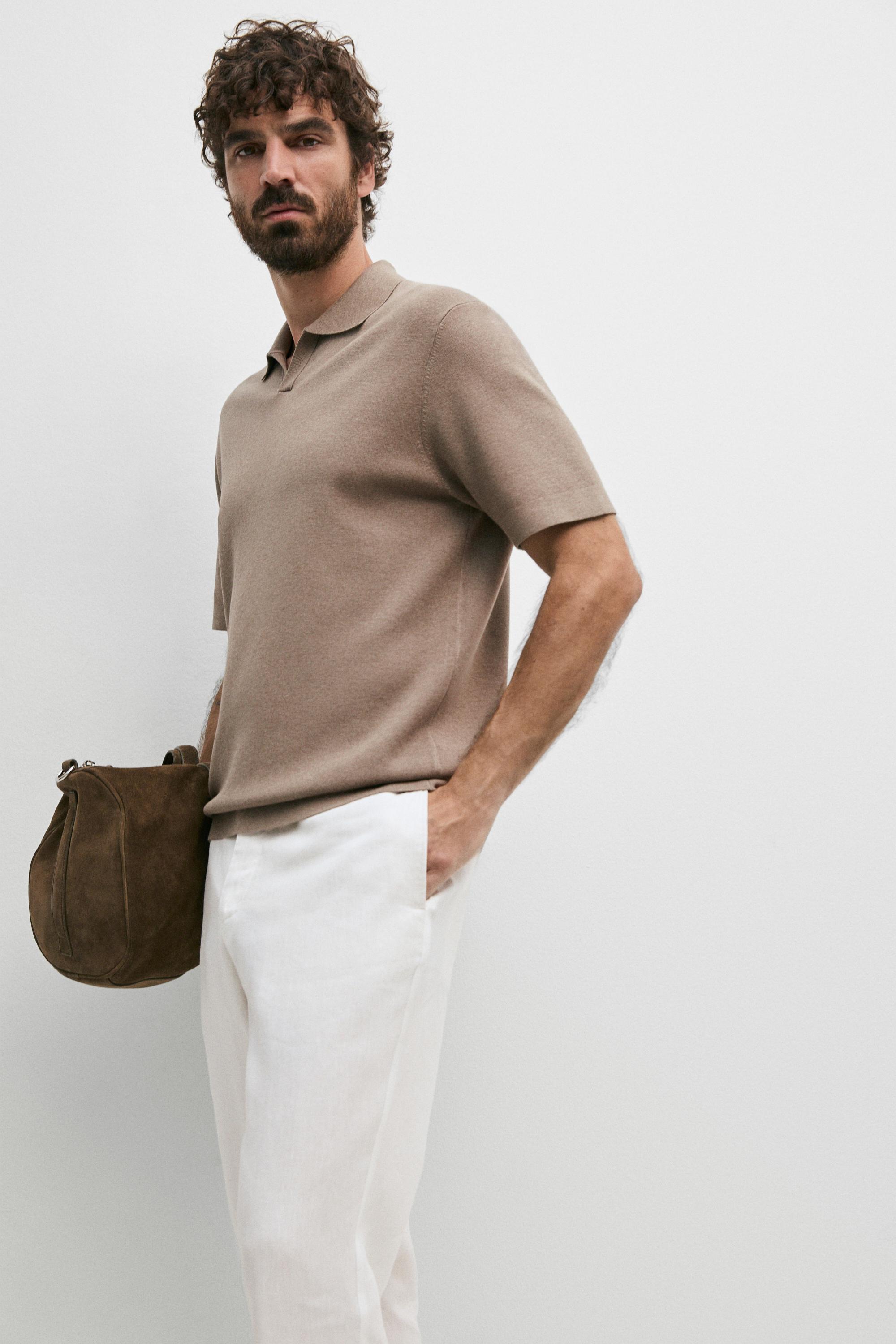 Flowing cotton blend knit polo shirt — GREEN