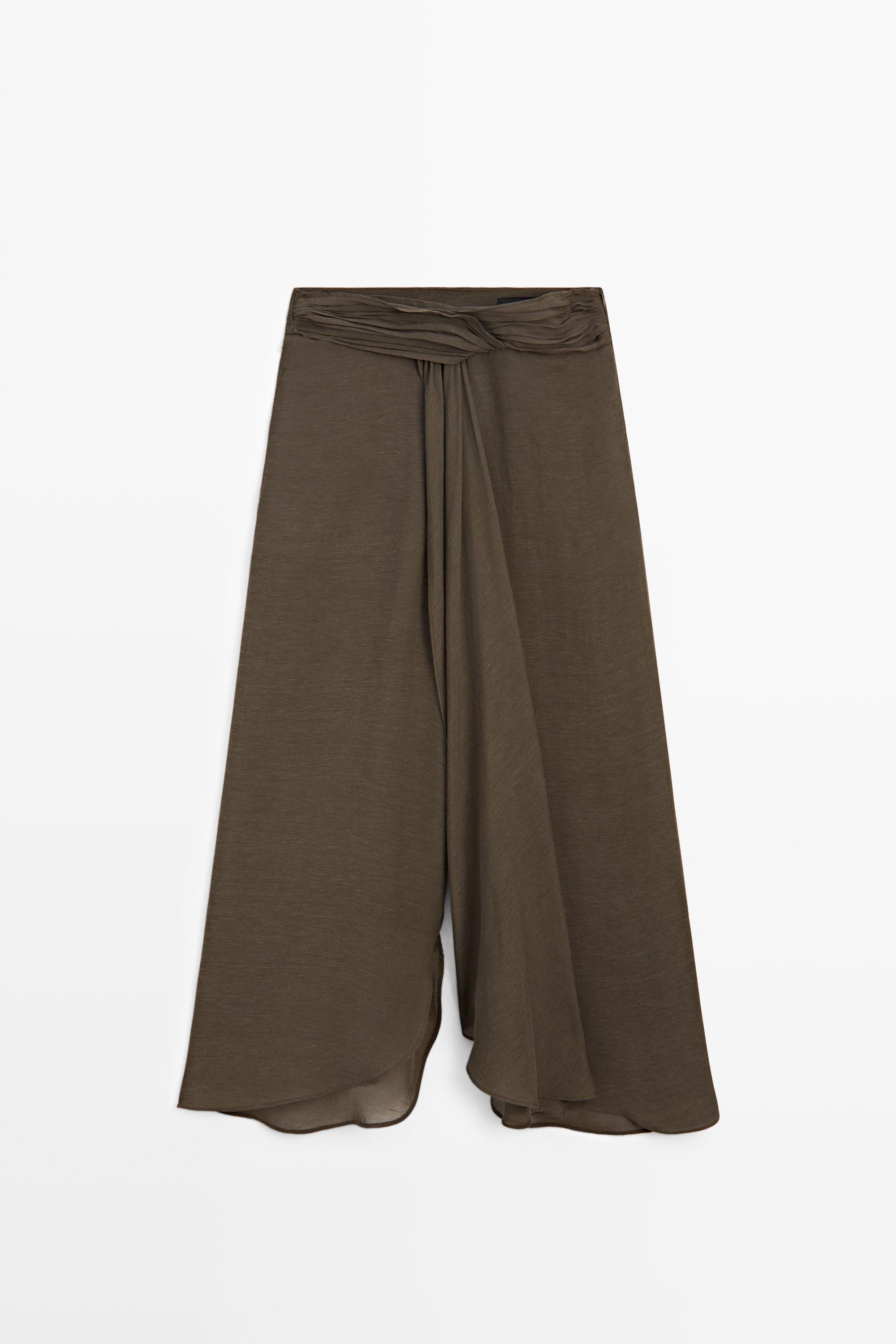 Semi-sheer linen blend skort — BROWN