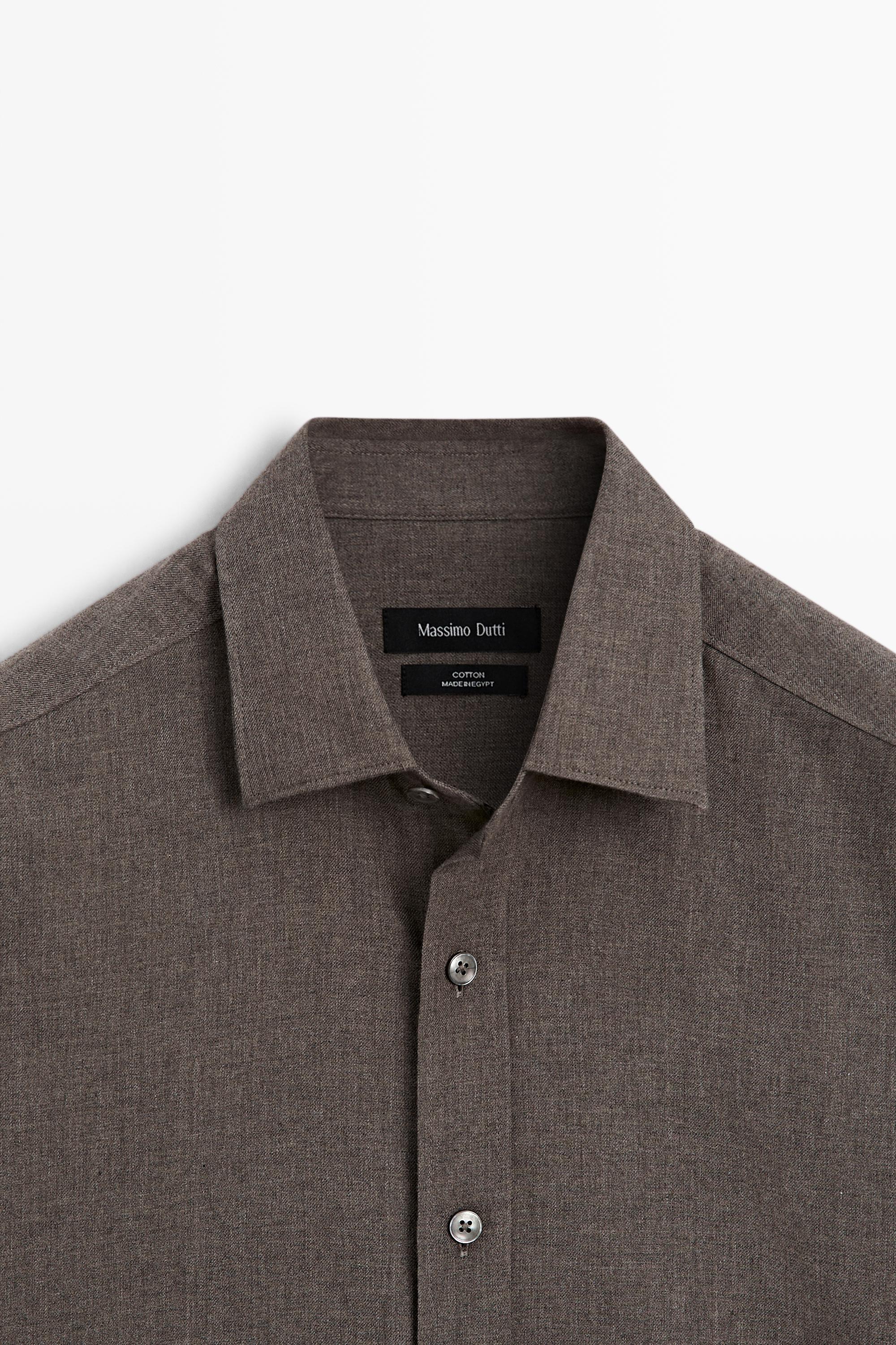 100% cotton melange twill regular fit shirt — MOLE BROWN