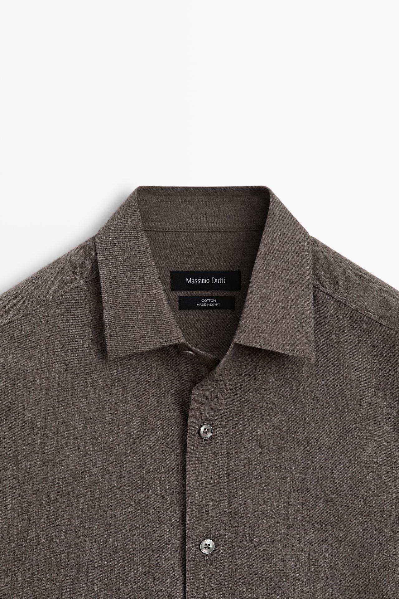 100% cotton regular fit melange twill shirt — MOLE BROWN