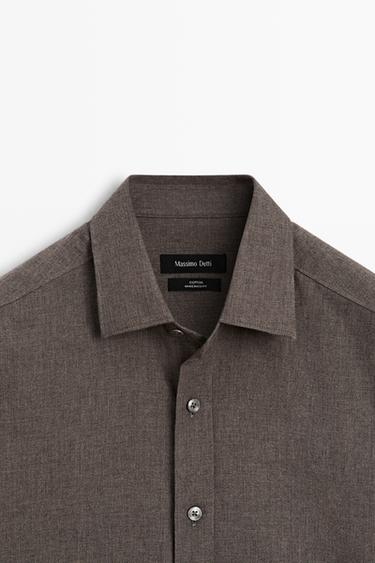 100% cotton regular fit melange twill shirt — MOLE BROWN 9