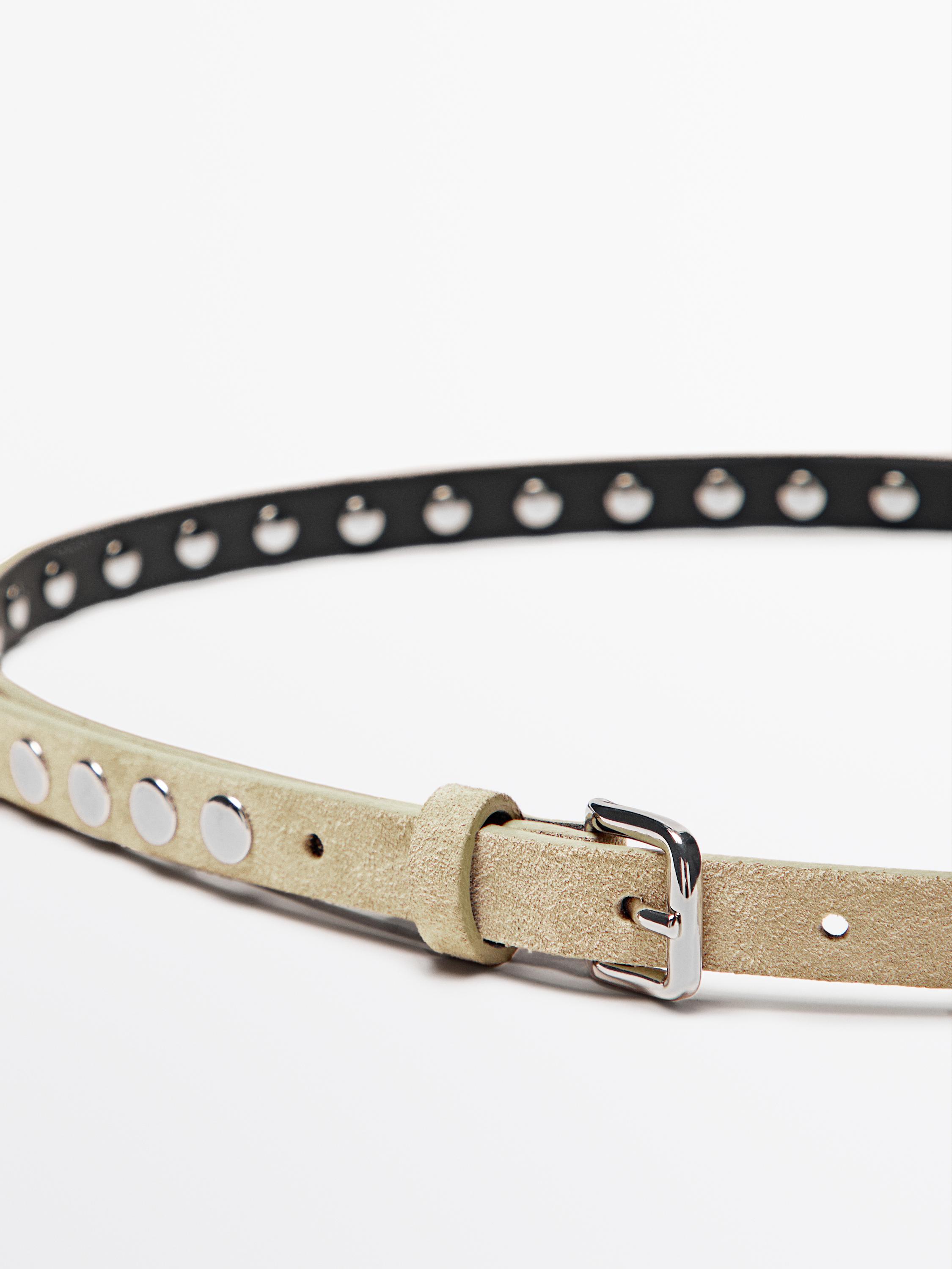 Thin split suede belt with studs