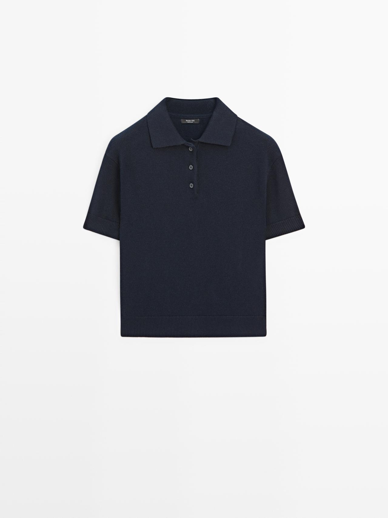 Massimo Dutti - Dame - Strikket Polotrøje I Uldblanding - Marineblå - L