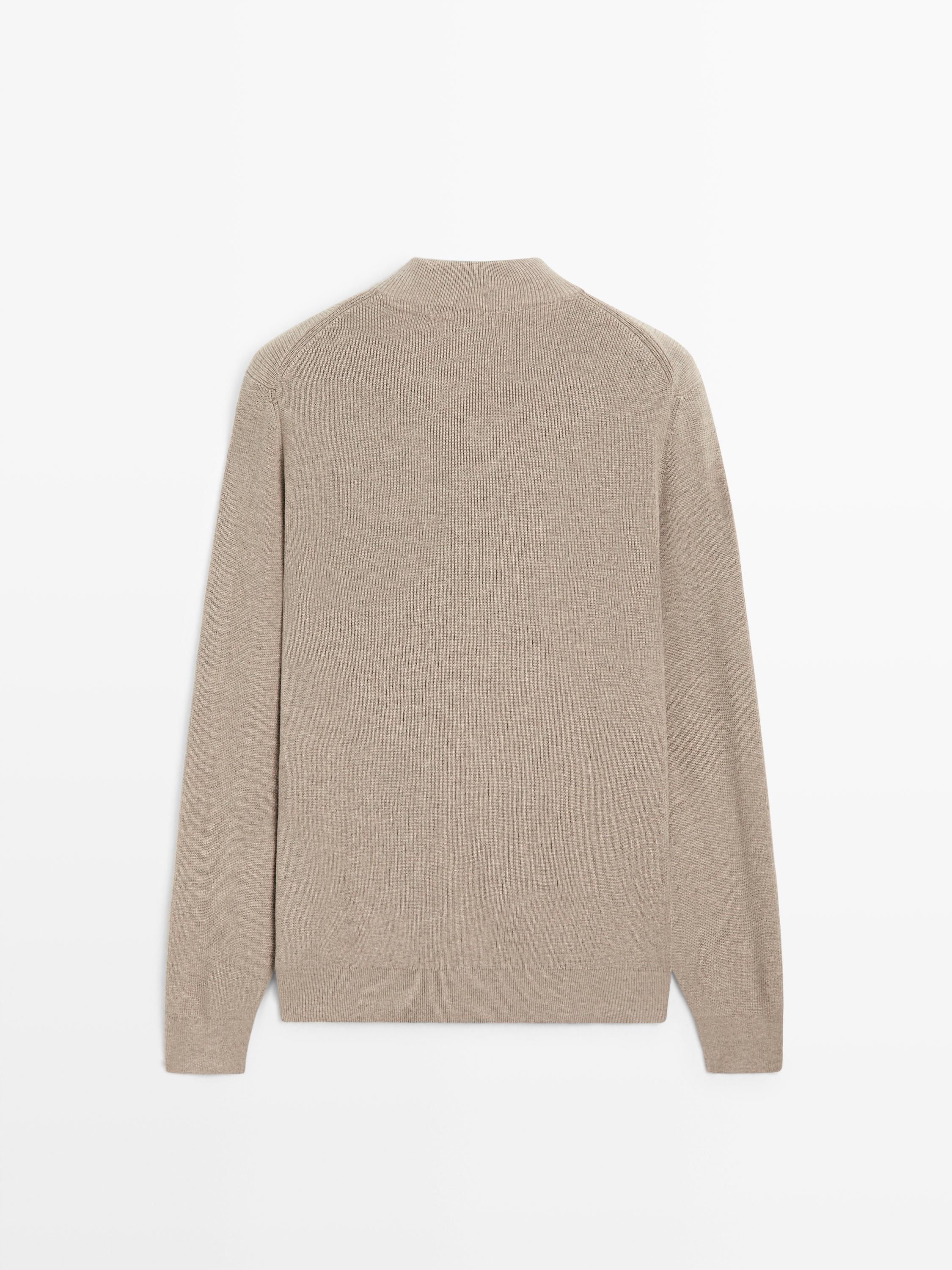 Cotton blend knit sweater with mock turtleneck — MINK