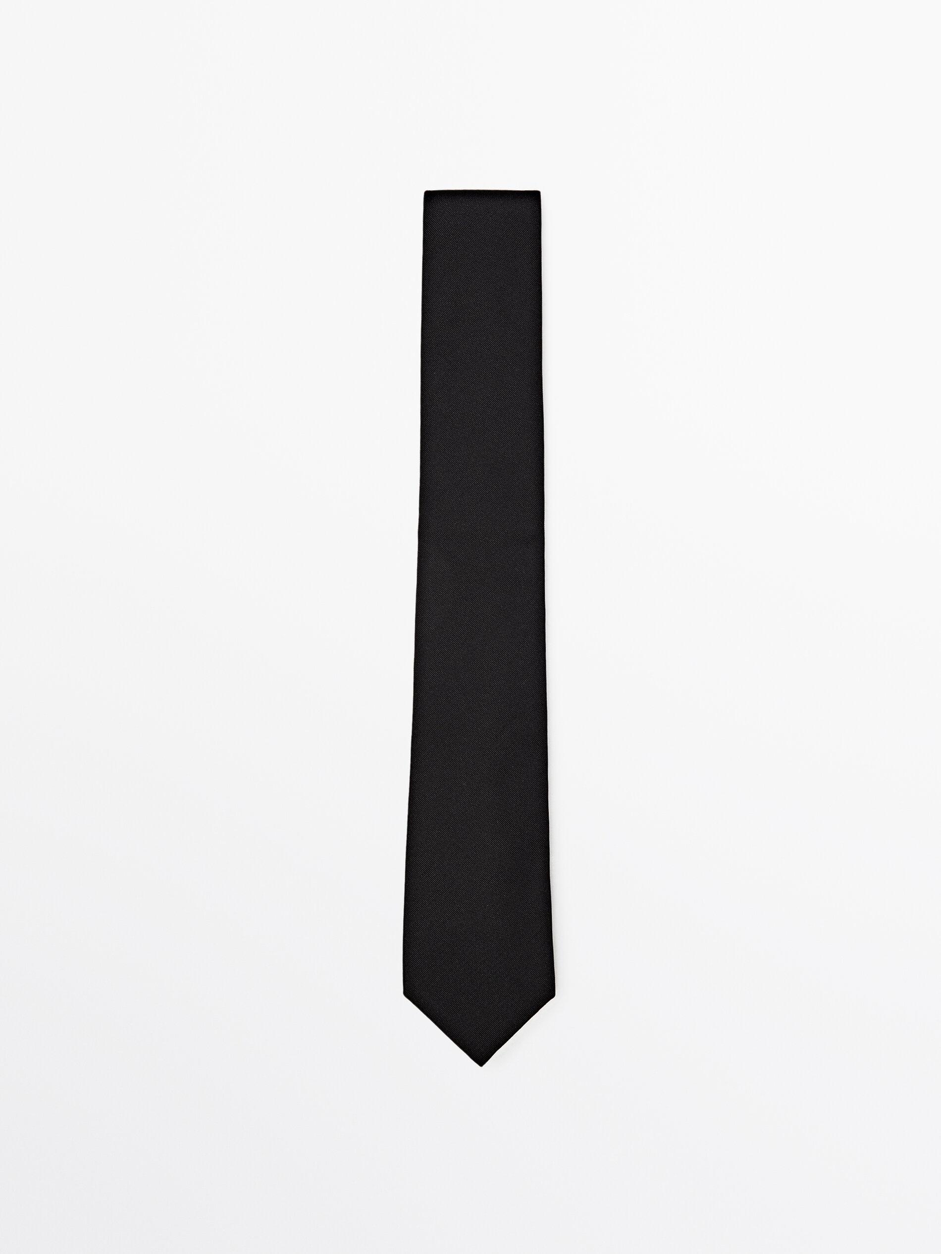 Cotton and silk blend twill tie — BLACK