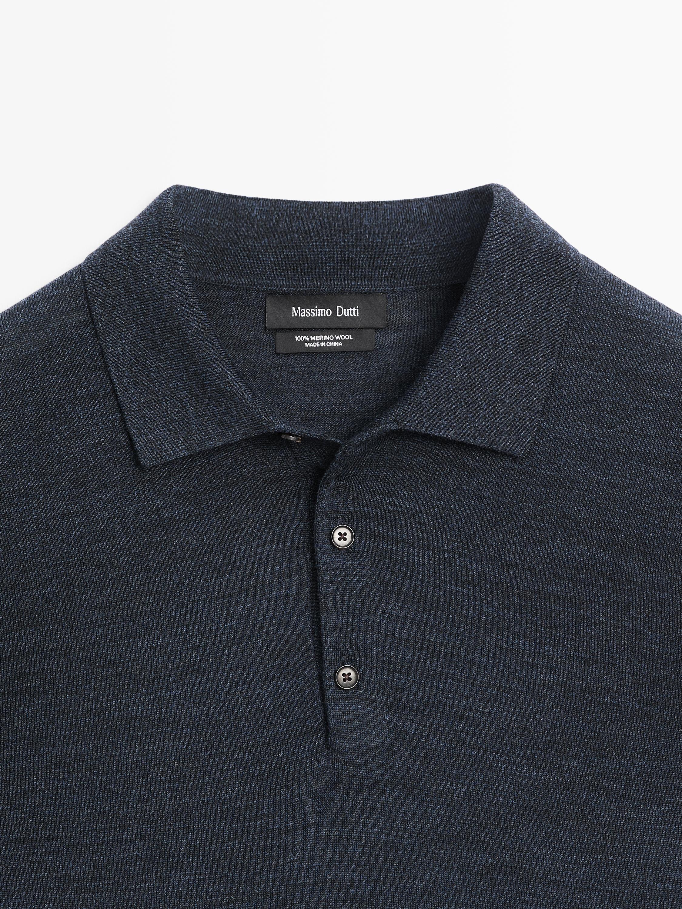 100% wool knit sweater with polo collar — DARK NAVY