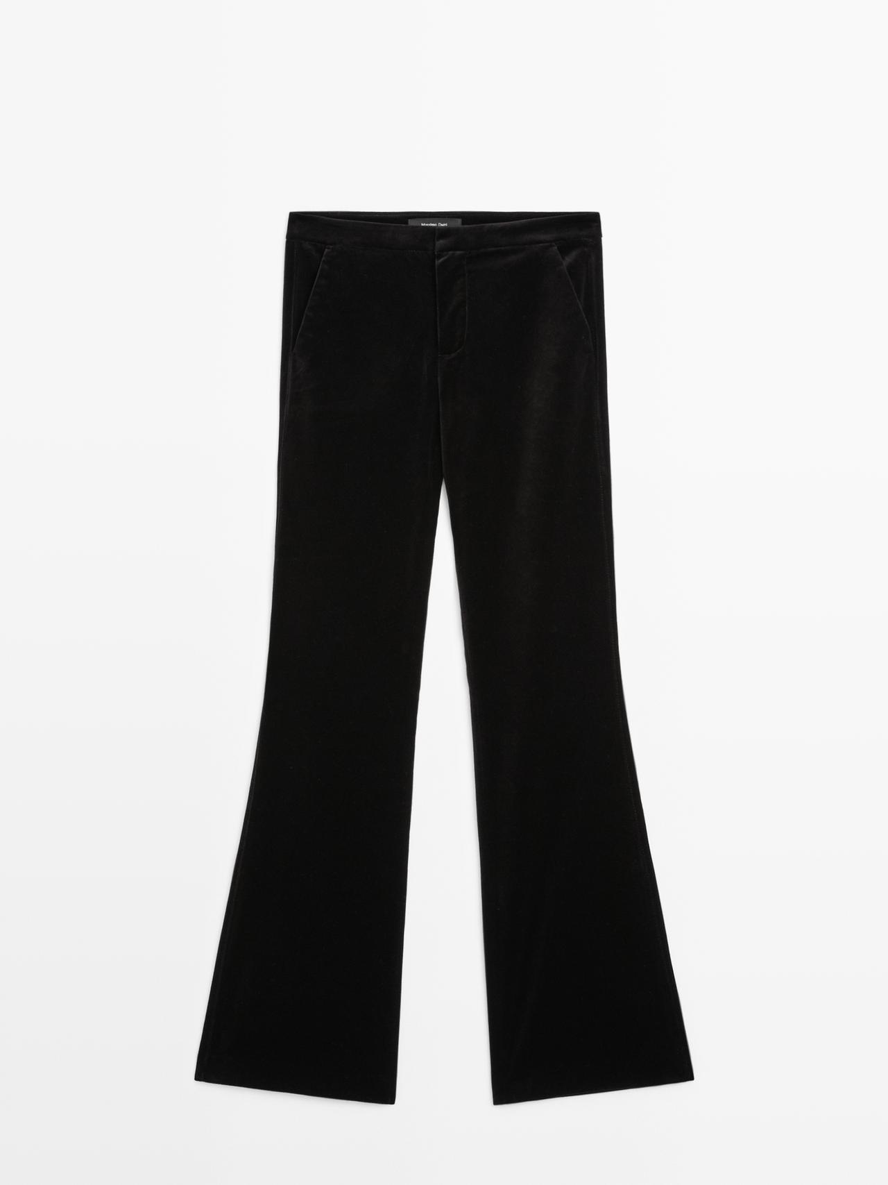 Massimo Dutti - Dames - Skinny Flare Fit Velours Broek - Zwart - 40