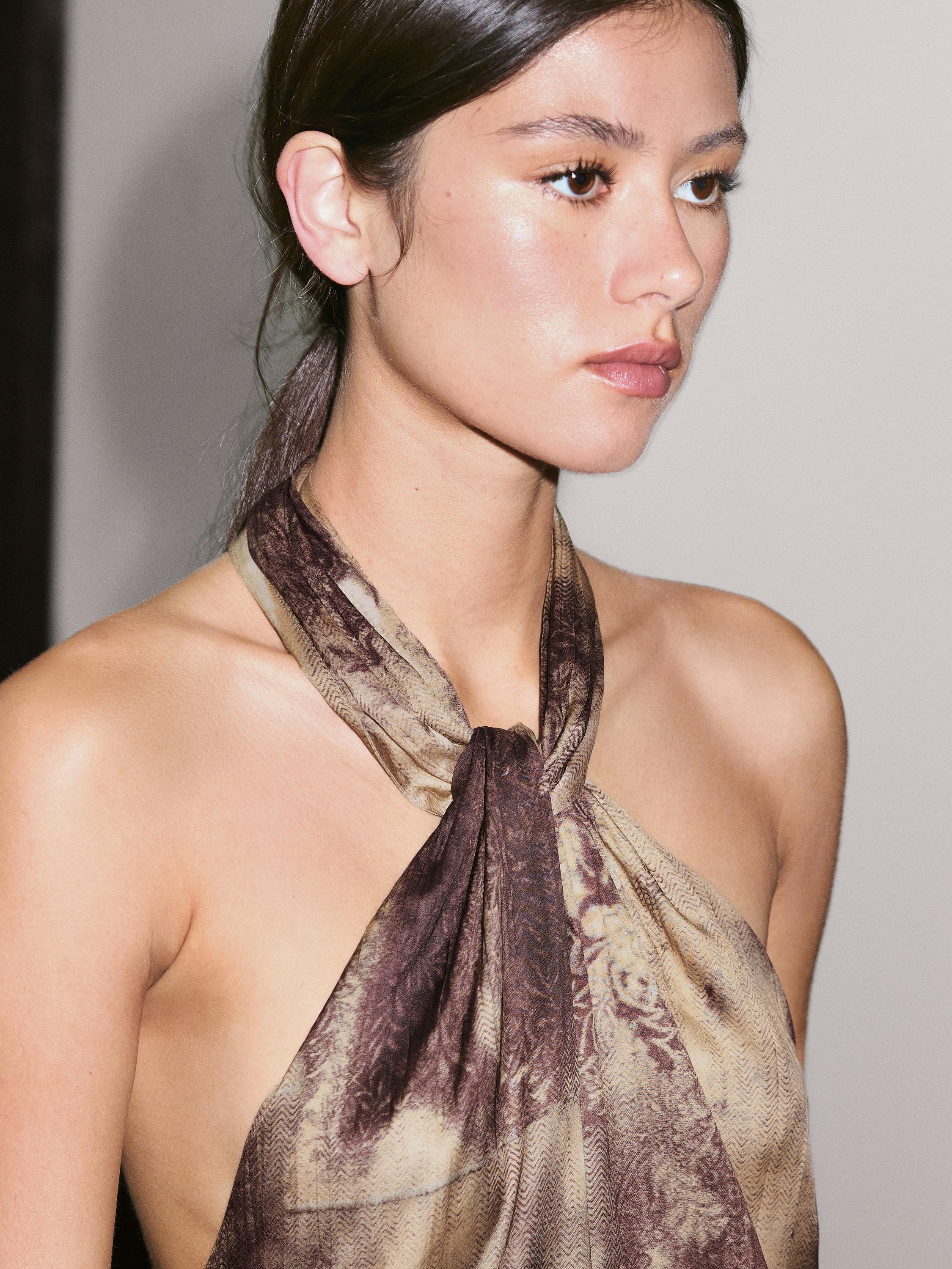 Printed satin fabric top