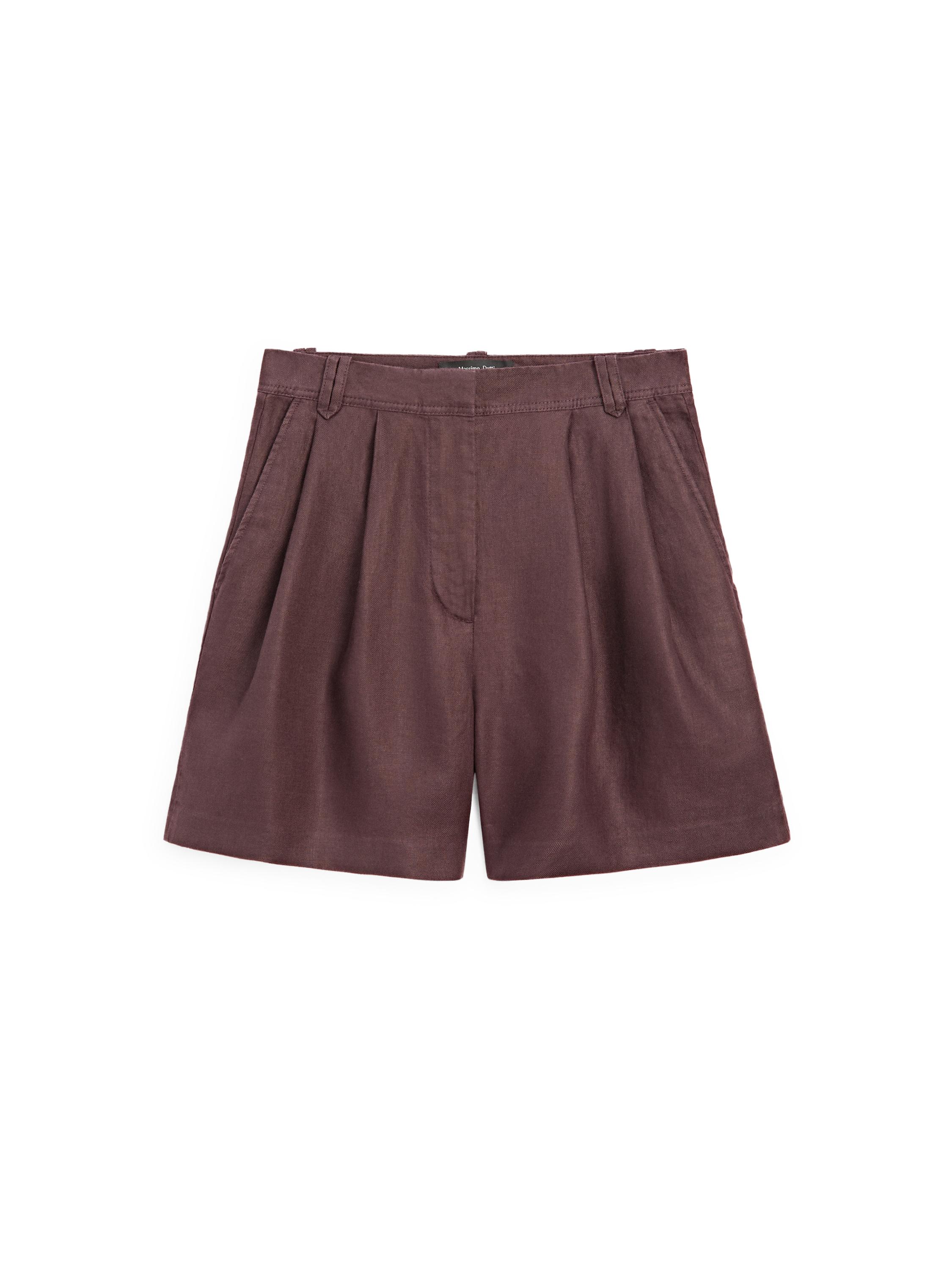 100% linen short pleated Bermuda shorts — AUBERGINE (alternate view)