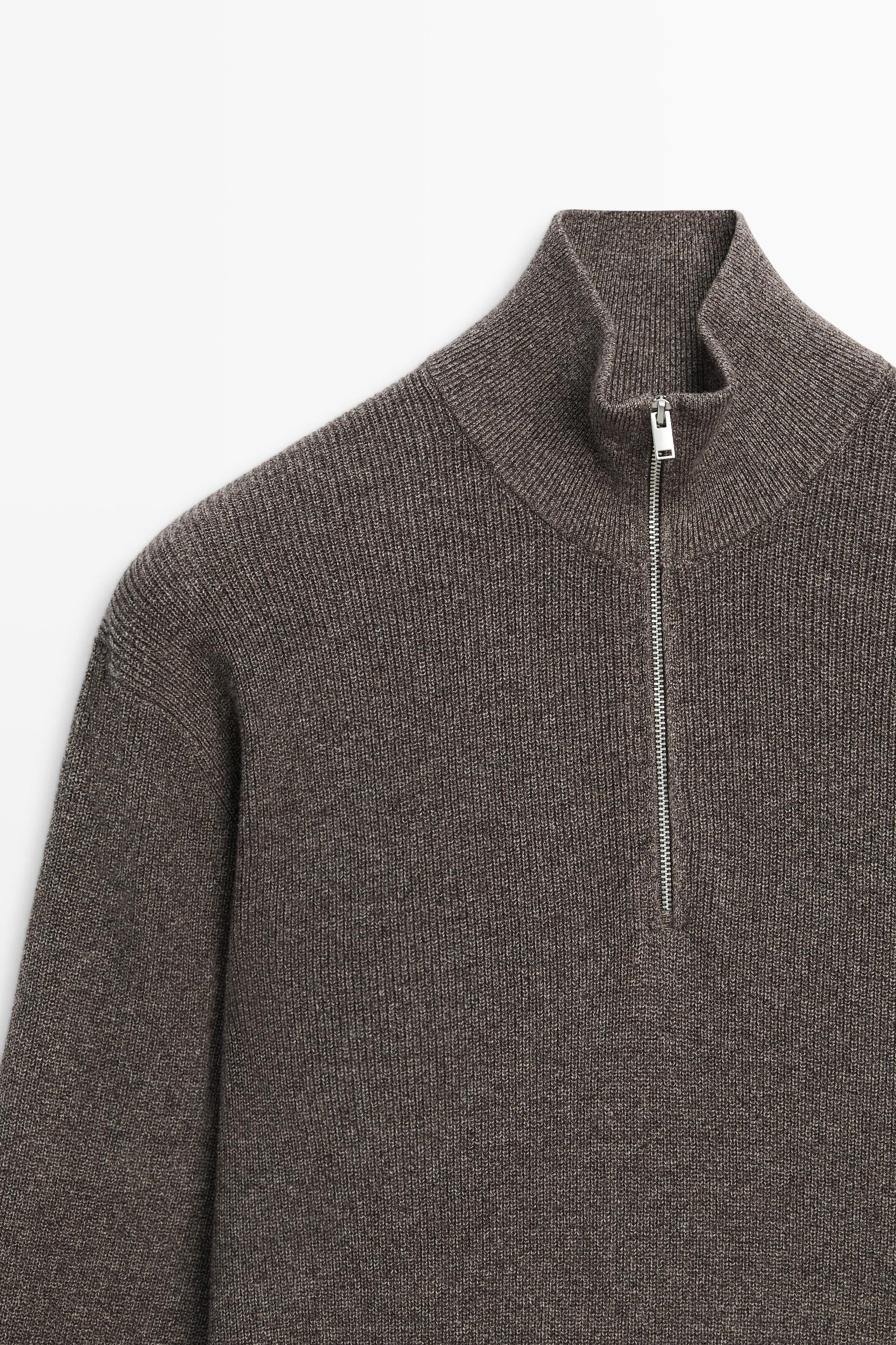 Mock neck knit sweater with zip — MINK